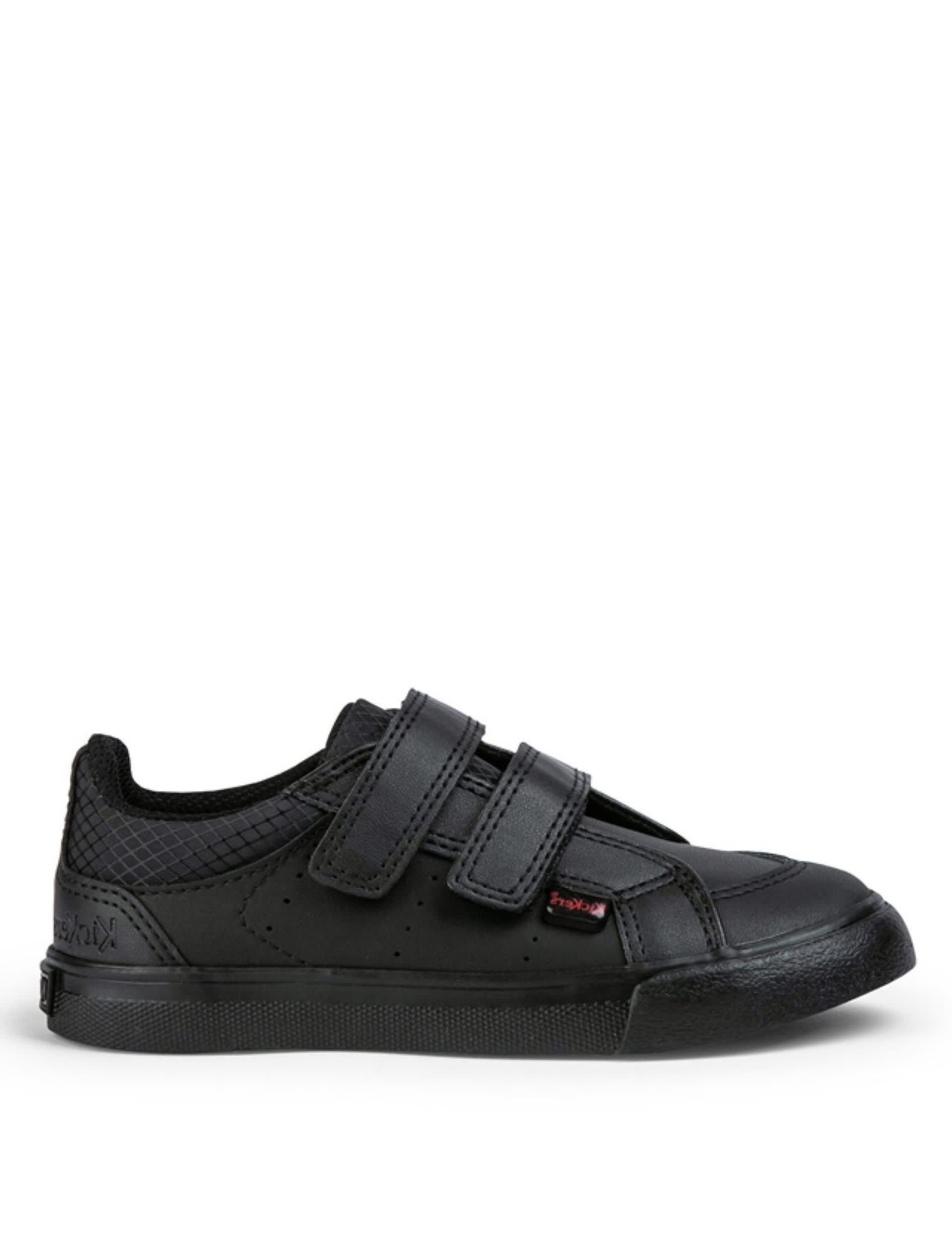 Kickers Kids Leather Riptape School Shoes - 8 S - Black, Black