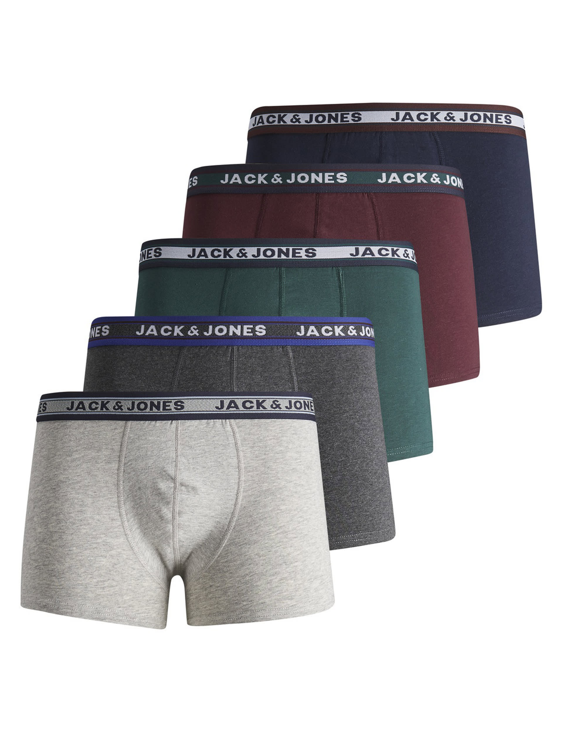 Jack & Jones Junior Boys 5pk Cotton Rich Trunks (8-16 yrs) - 16y - Grey Mix, Grey Mix