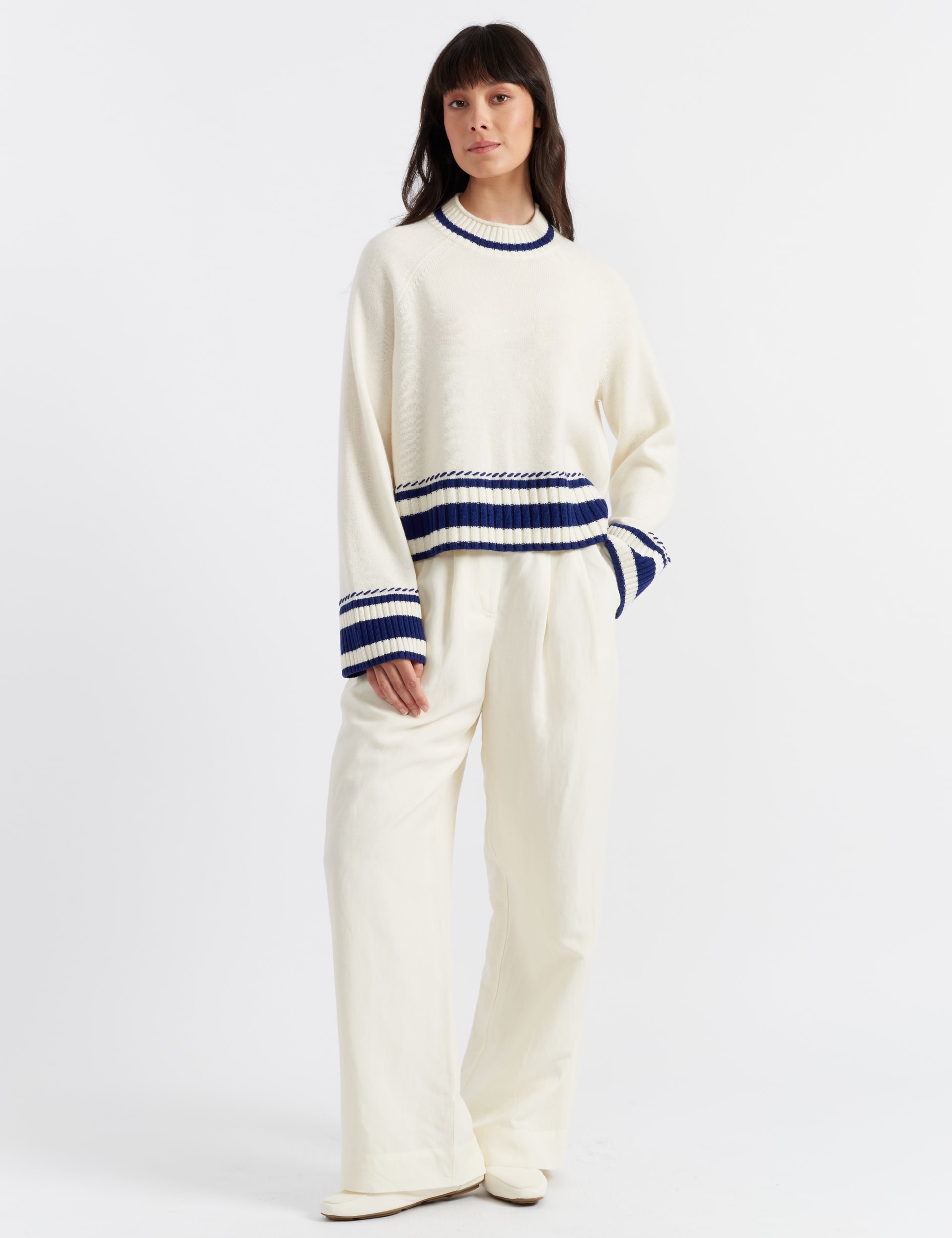 Chinti & Parker Women's Cashmere Rich Striped Crew Neck Jumper - Cream, Cream