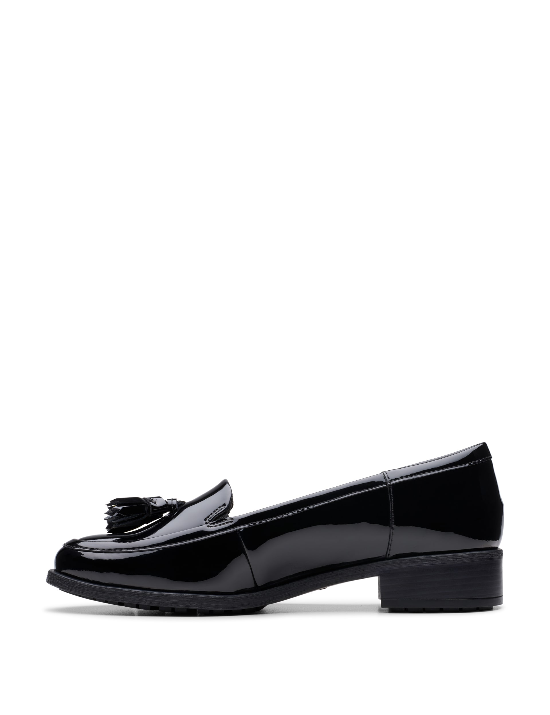 Clarks Women's Patent Leather Tassel Slip On Loafers - 8 - Black, Black