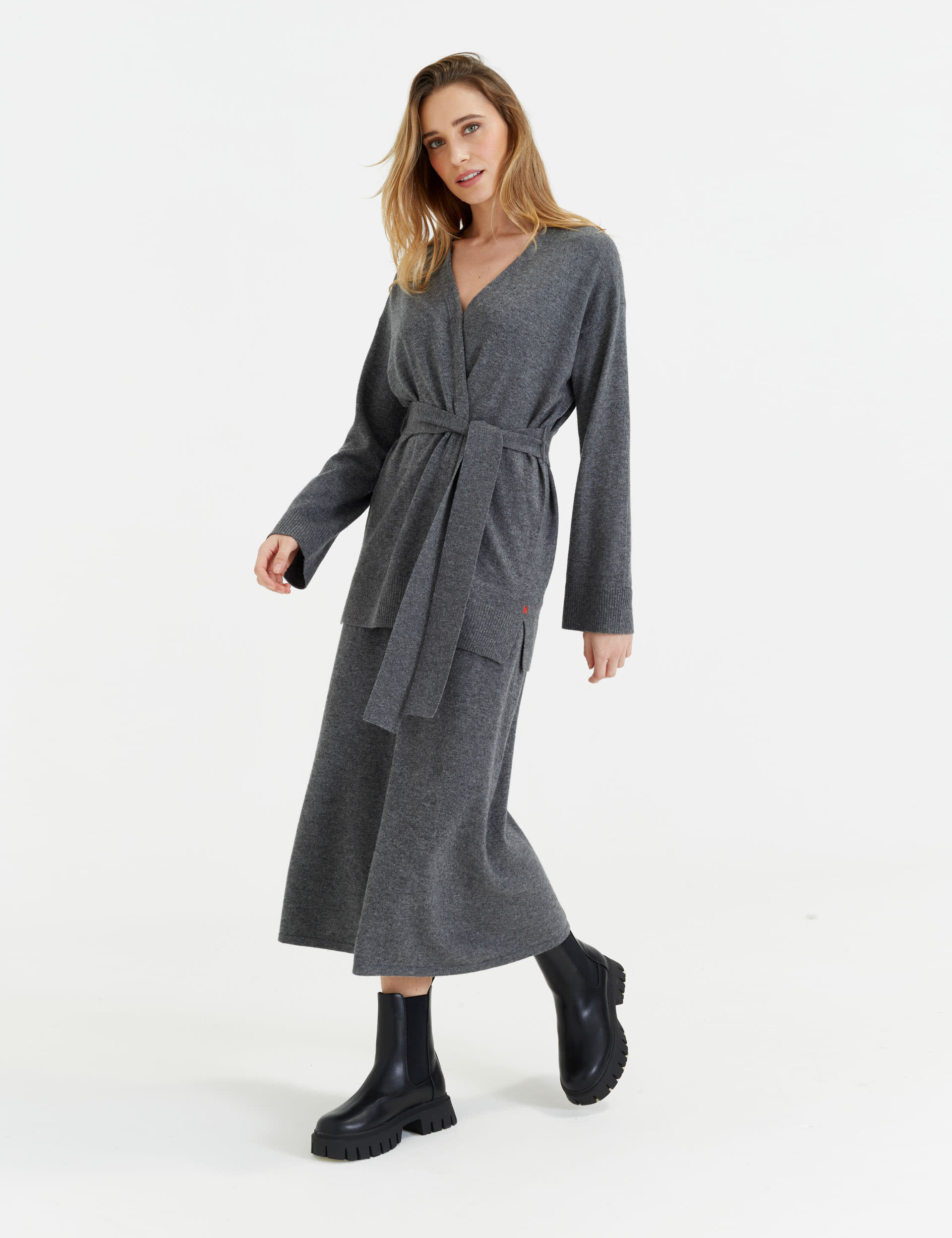 Chinti & Parker Women's Wool Rich Wrap Belted Longline Cardigan - M - Dark Grey, Biscuit,Blueberry,C