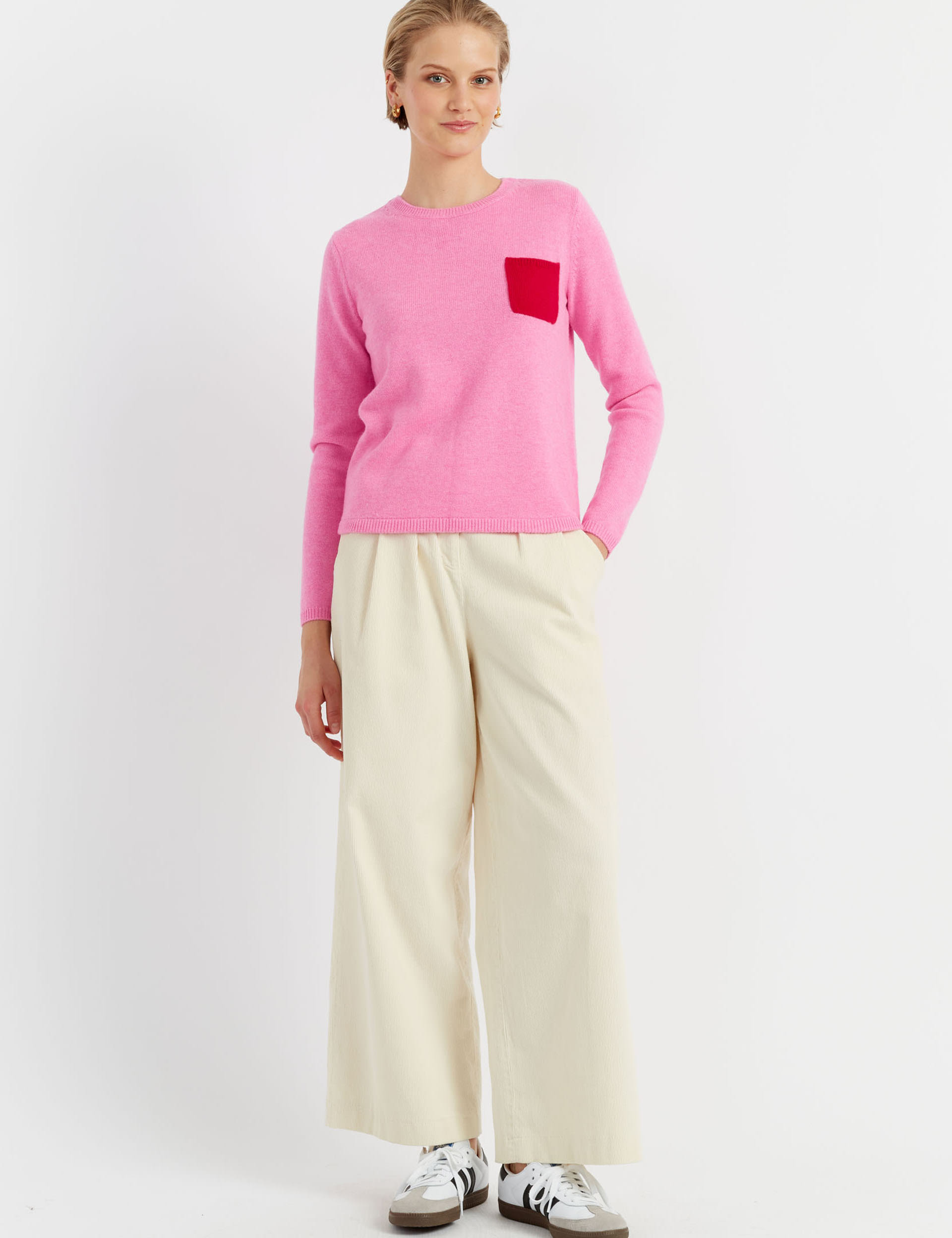 Chinti & Parker Women's Merino Wool with Cashmere Pocket Detail Jumper - Pink Mix, Pink Mix,Oatmeal 