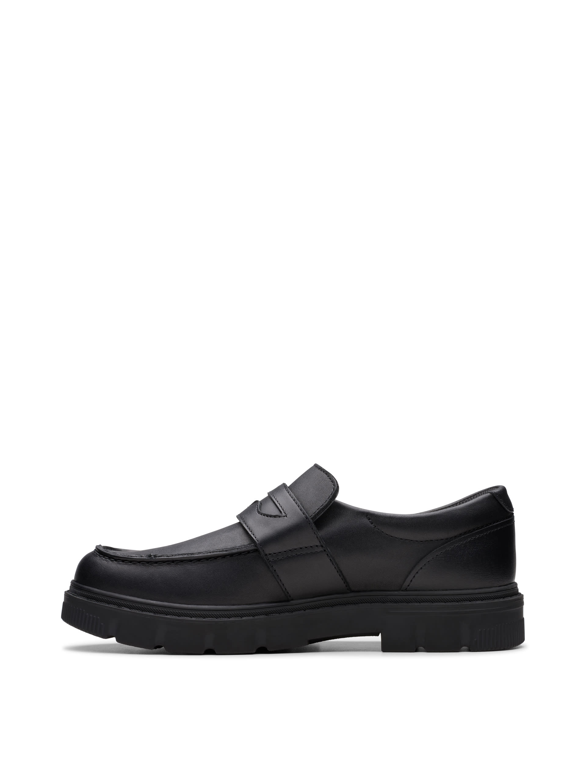 Clarks Kids Leather Loafers (3 Large - 10 Large) - 3.5 LG - Black, Black