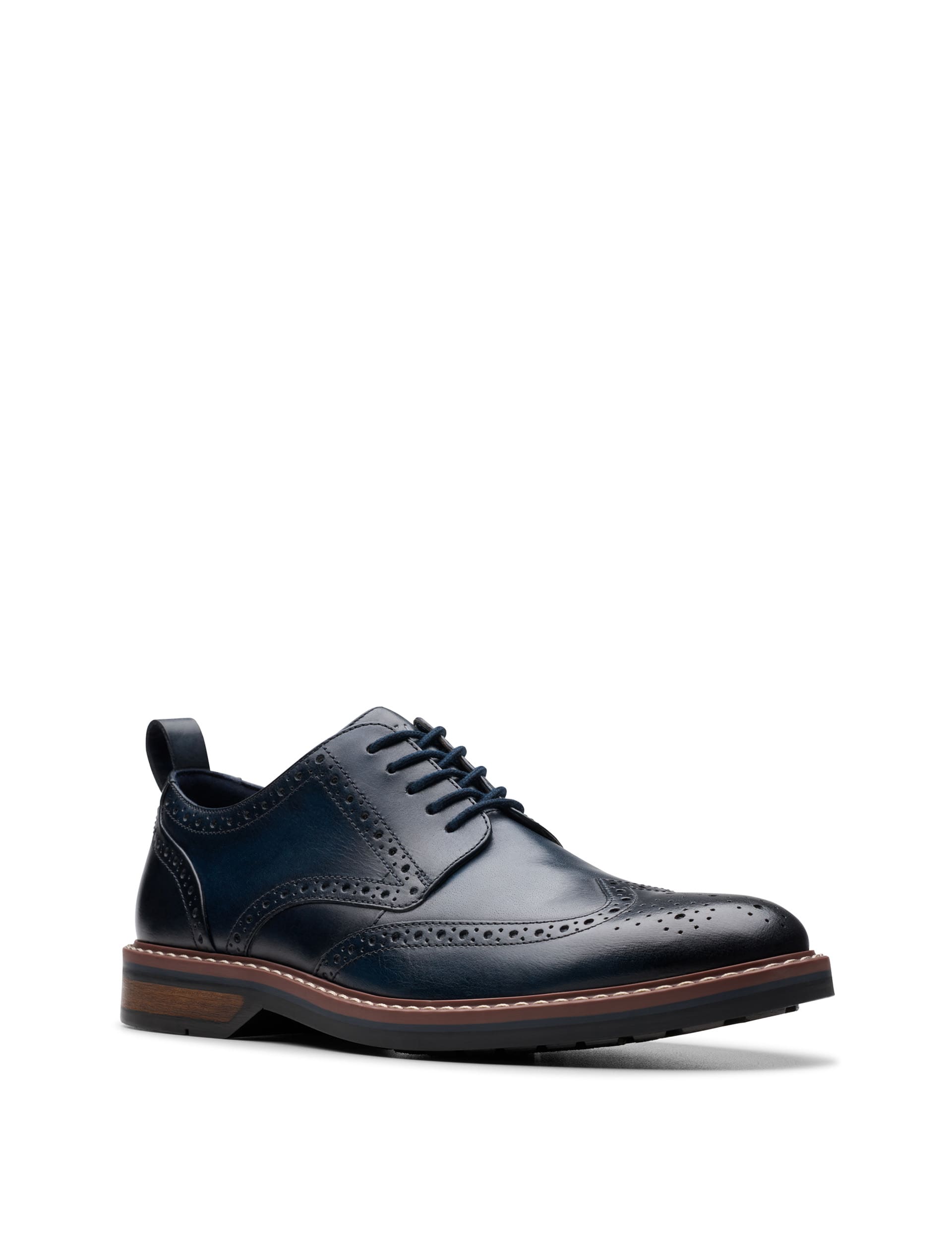 Clarks Men's Leather Brogues - 8 - Navy, Navy