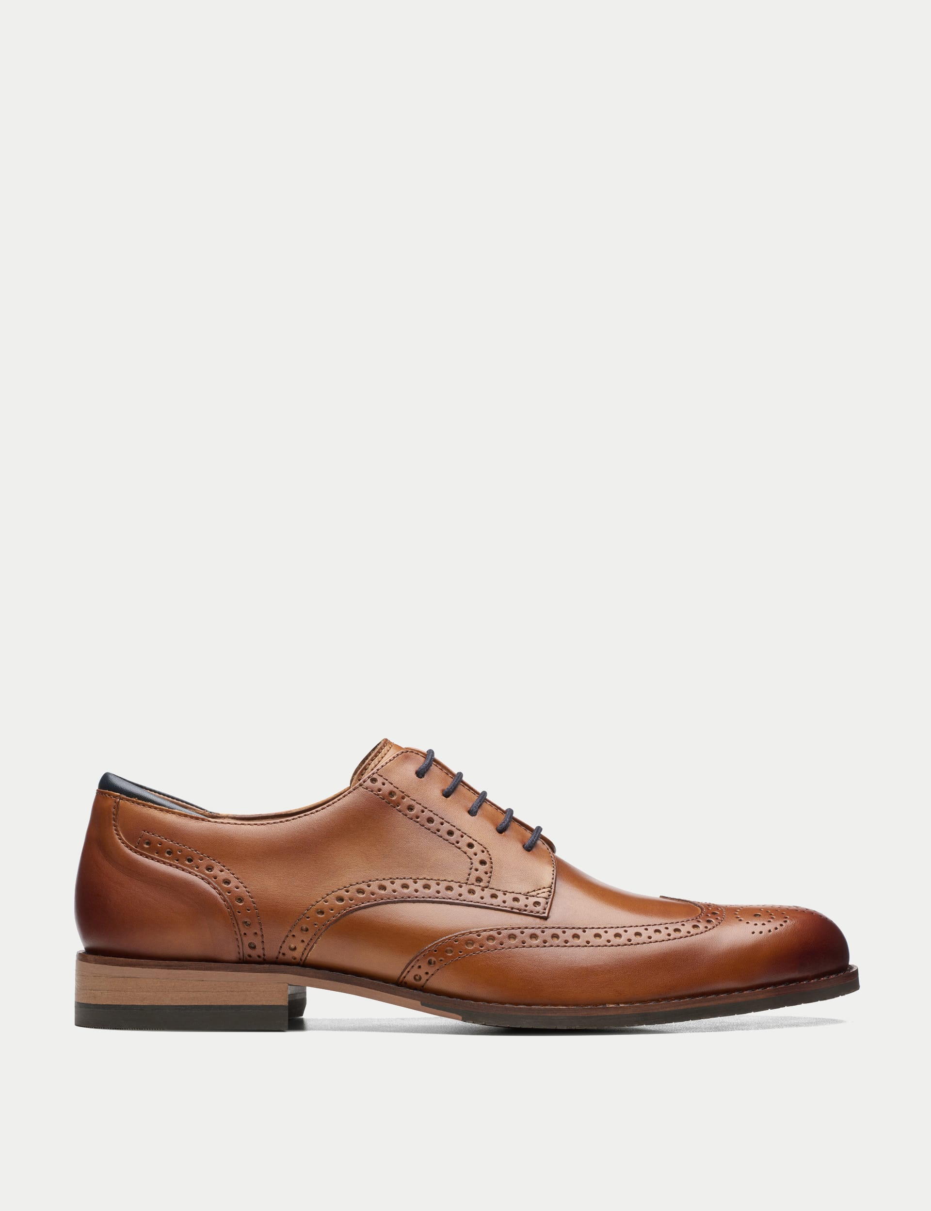 Clarks Men's Wide Fit Leather Brogues - 8 - Tan, Tan