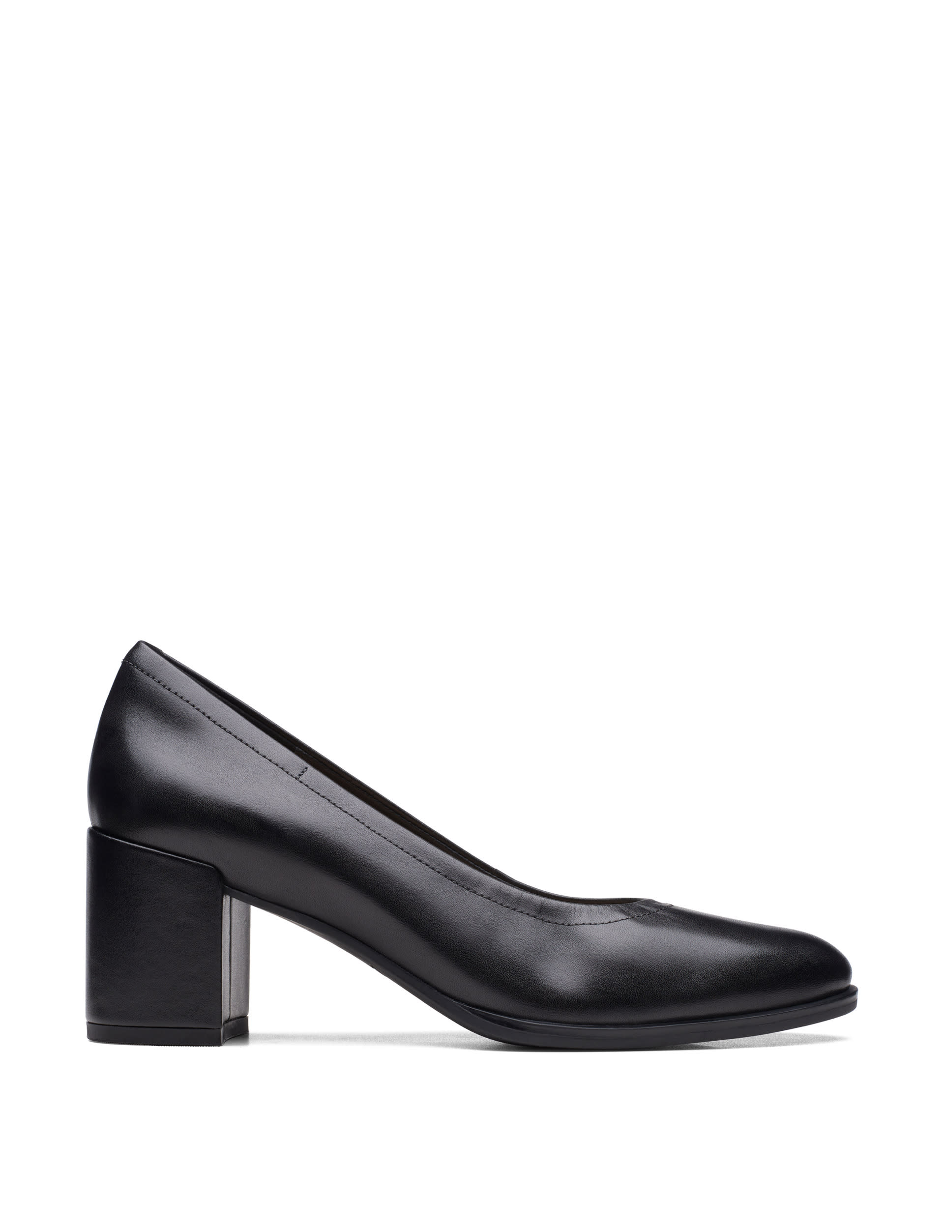 Clarks Women's Leather Block Heel Court Shoes - 6 - Black, Black