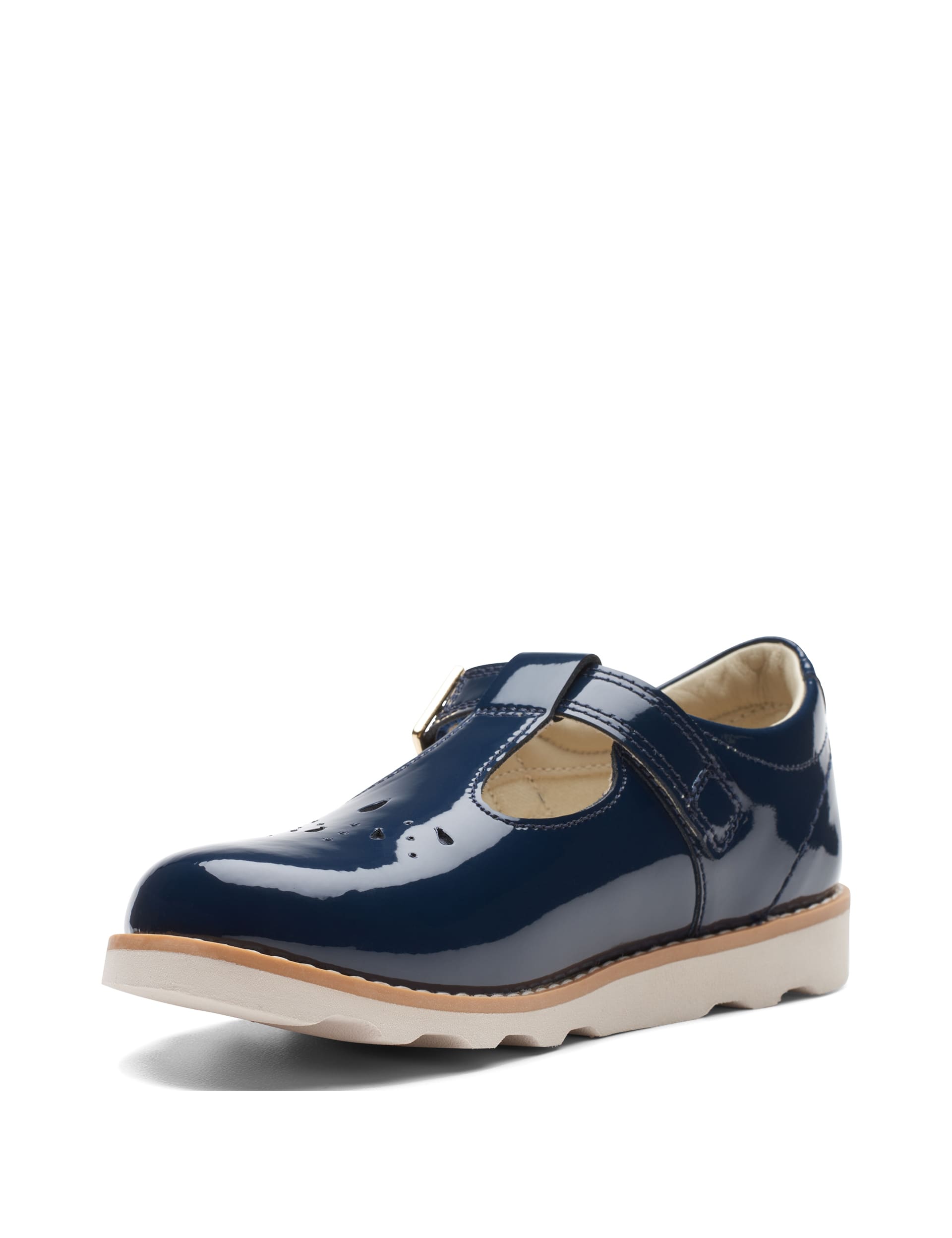 Clarks Kids Patent Leather Riptape T-Bar Shoes (7 Small - 2 Large) - 2F - Navy, Navy