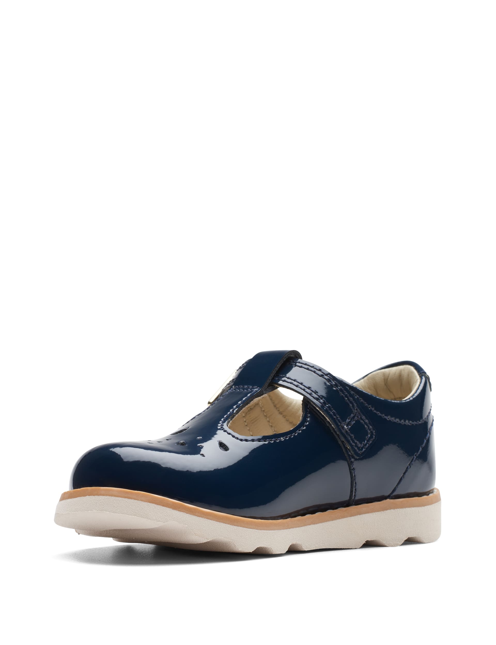 Clarks Kids Patent Leather Riptape T-Bar Shoes(4 Small - 6  Small) - 4SG - Navy, Navy