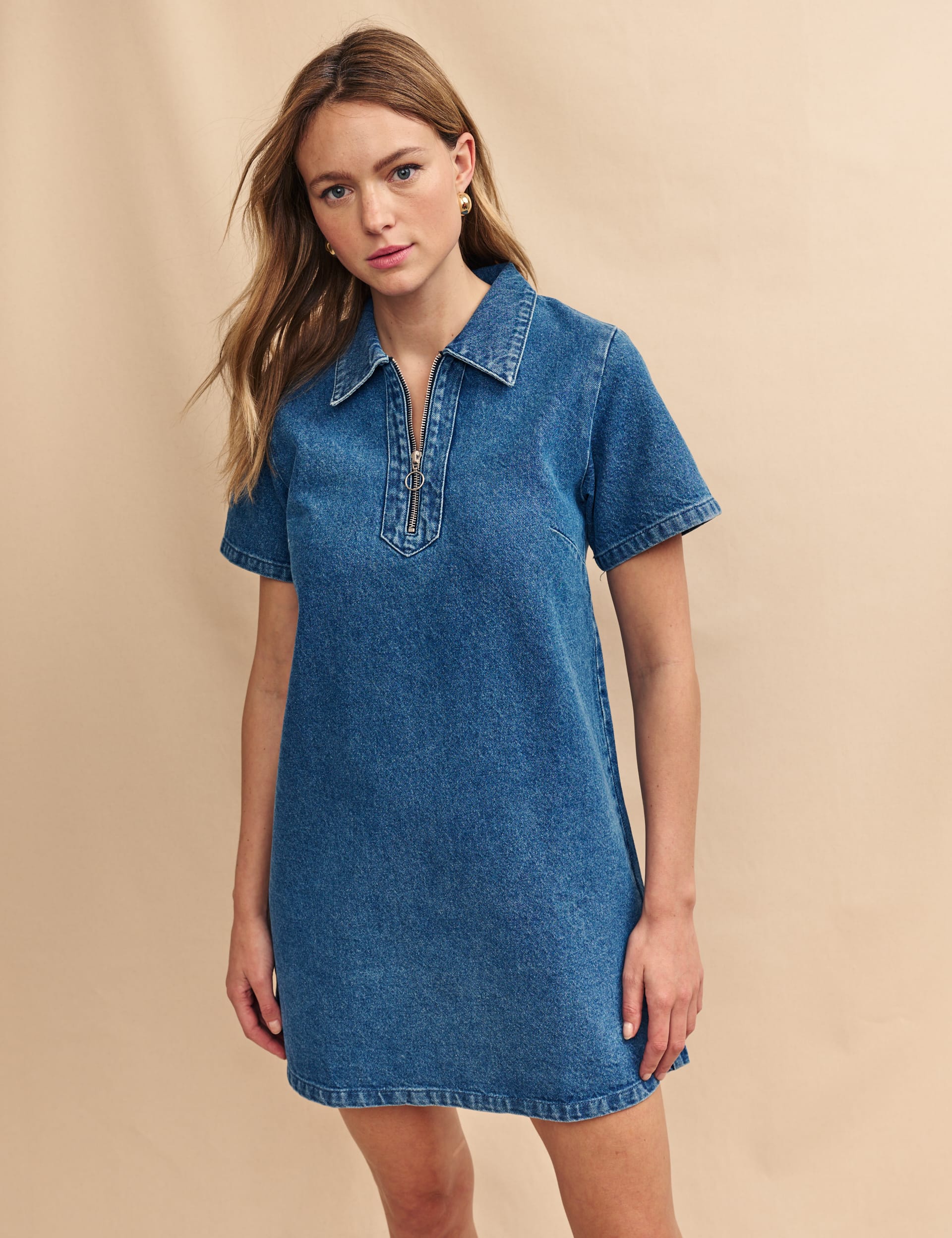 Nobody'S Child Women's Denim Zip Neck Mini Shift Dress - 8, Denim