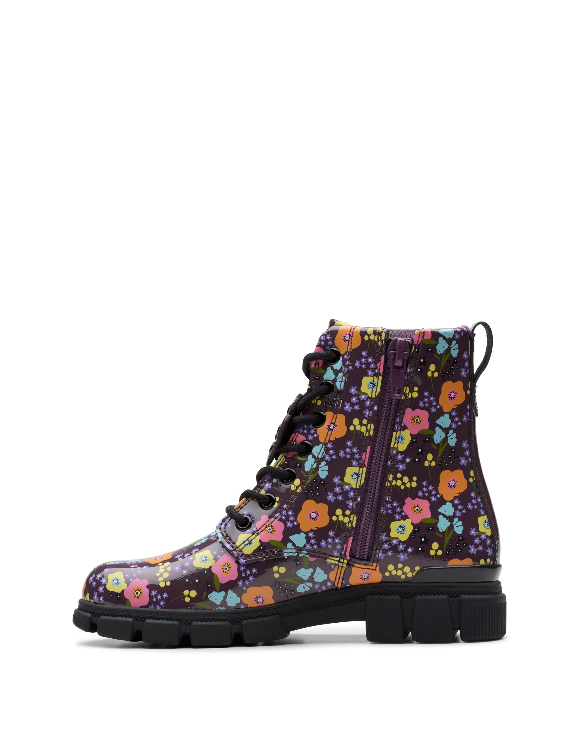 Clarks Kids Patent Floral Ankle Boots (7 Small - 2 Large) - 1.5 LF - Plum, Plum