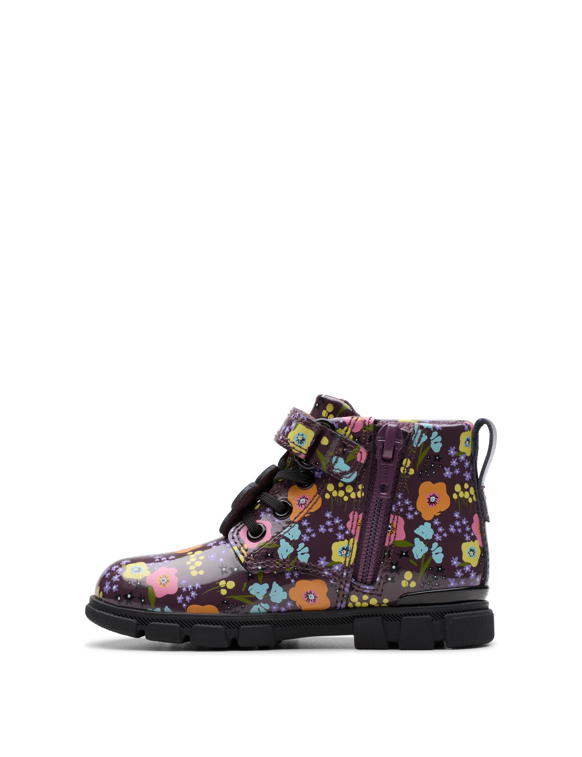 Clarks Kids Patent Floral Riptape Ankle Boots (4 Small - 6 Small) - 4SF - Purple, Purple