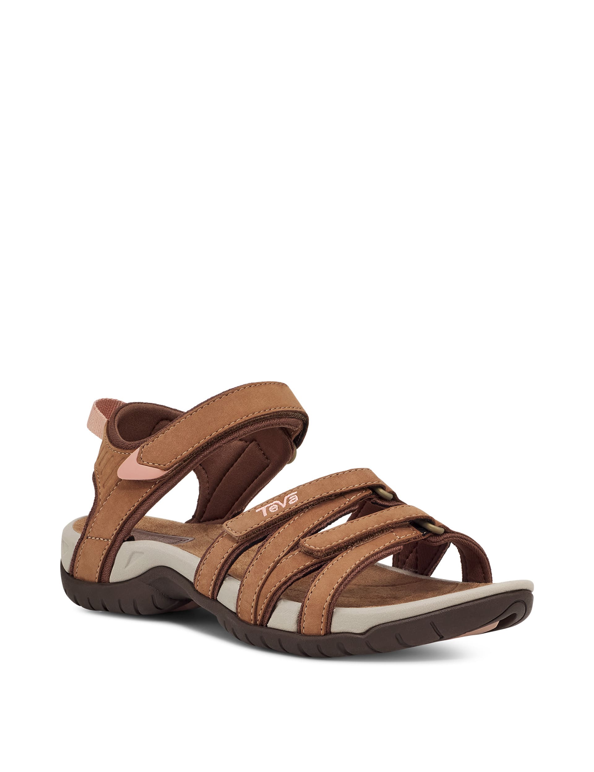 Teva Women's Tirra Leather Ankle Strap Flat Sandals - 5 - Tan, Tan,Black