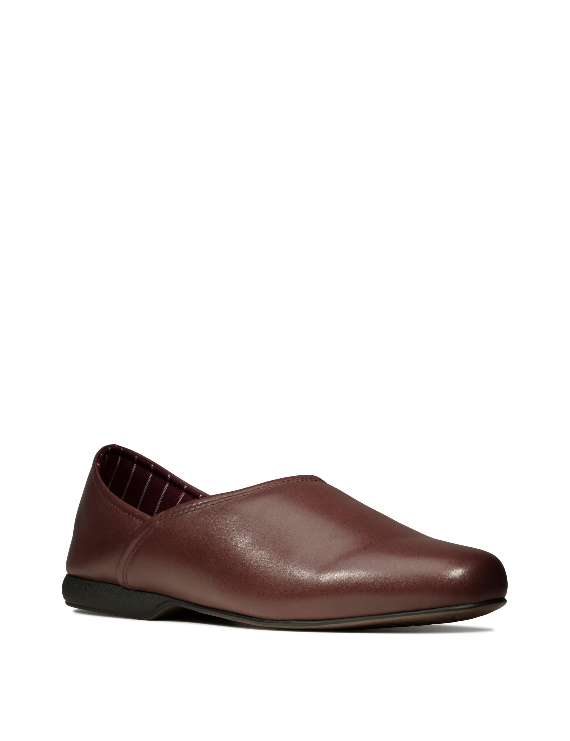 Clarks Men's Leather Slippers - 7 - Burgundy, Burgundy