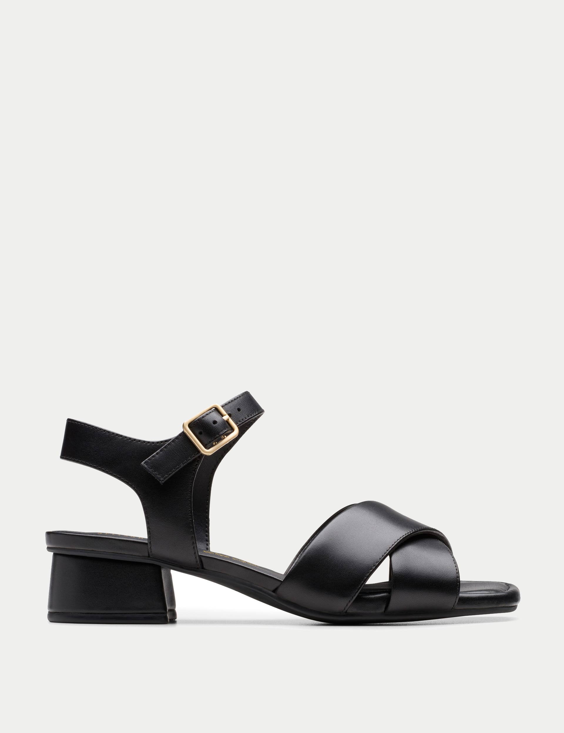 Clarks Women's Leather Ankle Strap Block Heel Sandals - 6 - Black, Black