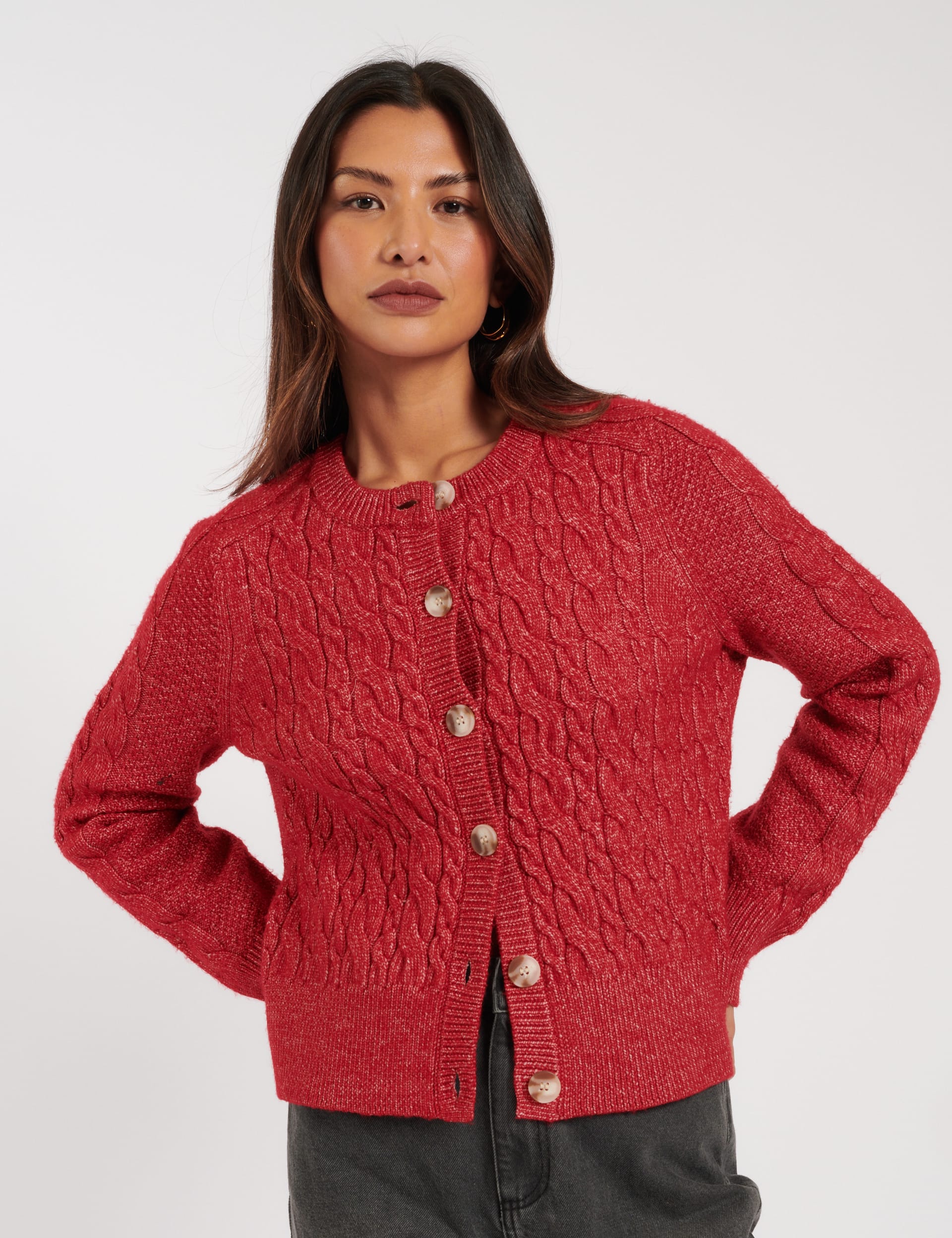 Nobody'S Child Women's Cable Knit Relaxed Cardigan - M - Red, Red