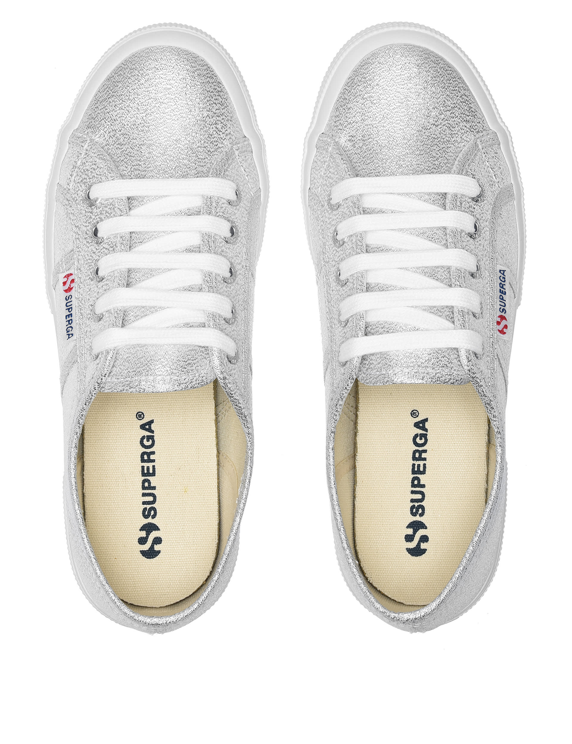 Superga Women's Canvas Lace Up Glitter Trainers - 6 - Silver, Silver,Golden Rose