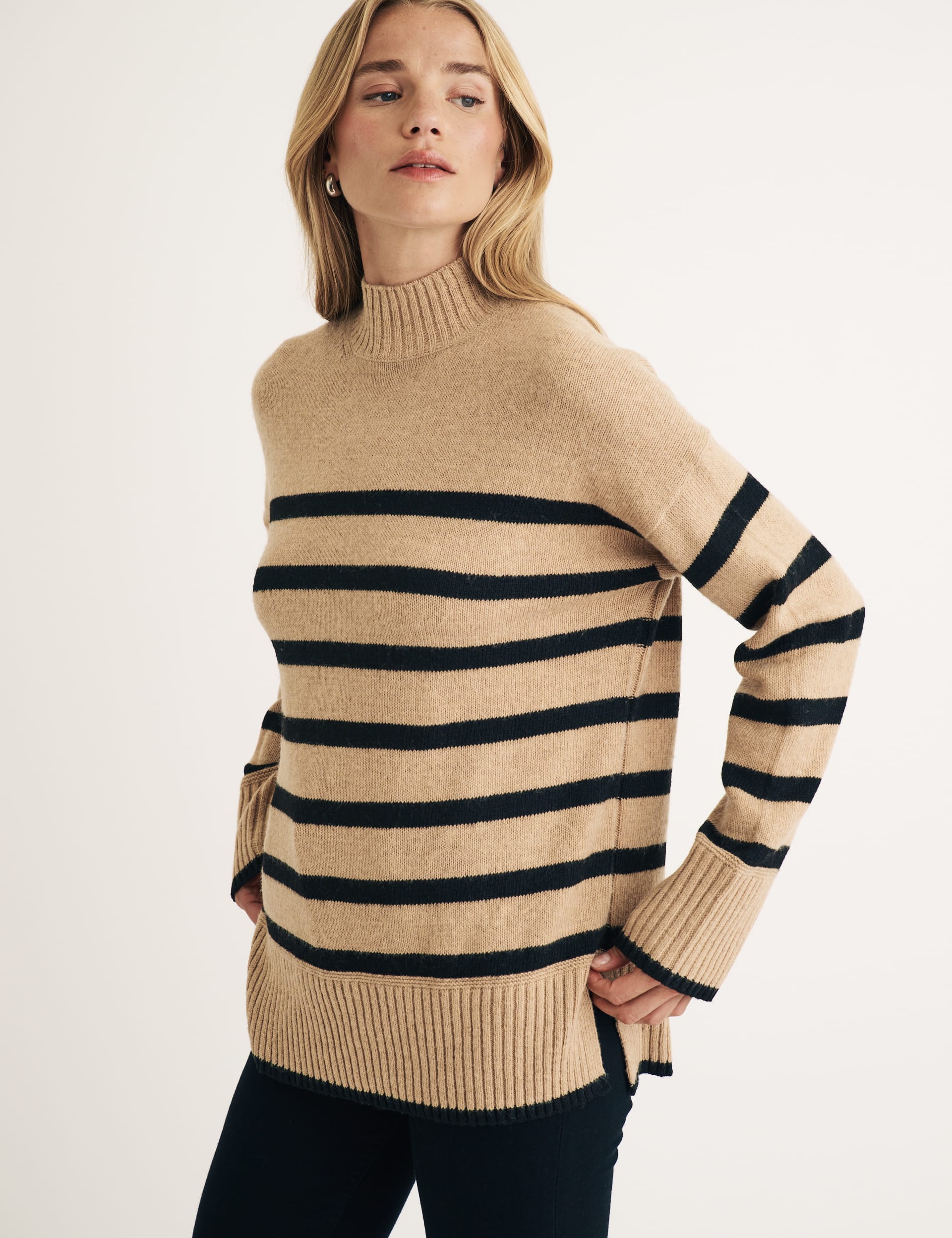 Nobody'S Child Women's Cotton Rich Striped Funnel Neck Jumper - Multi, Multi