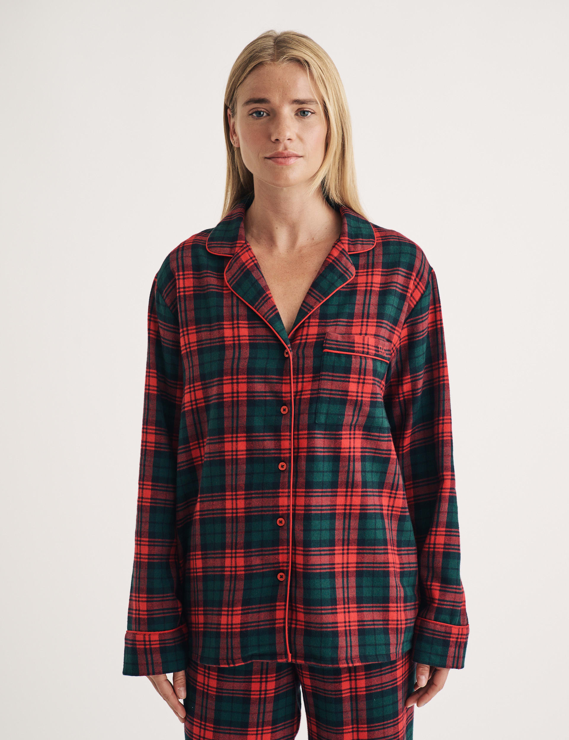 Nobody'S Child Women's Pure Cotton Checked Revere Collar Pyjama Top - S - Red Mix, Red Mix