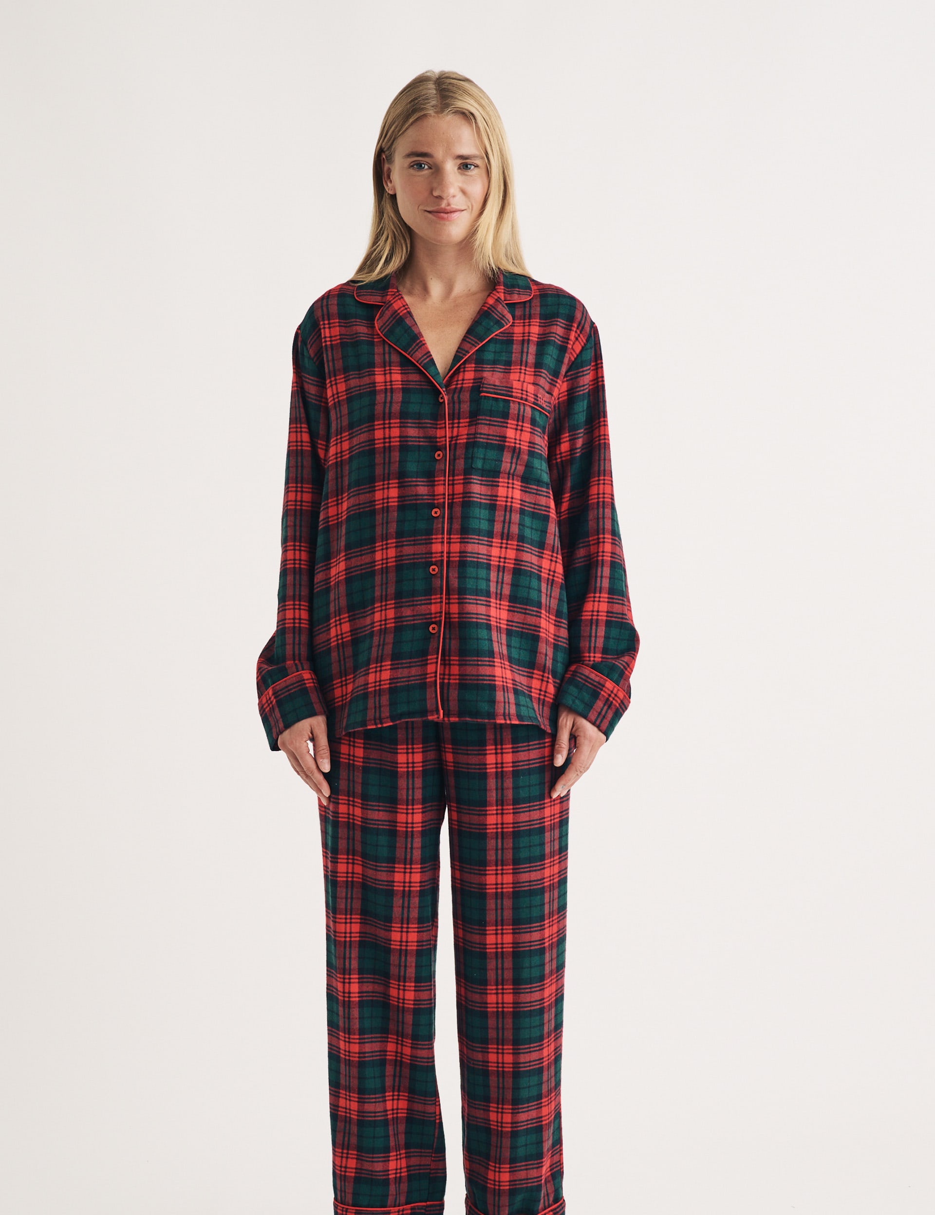 Nobody'S Child Women's Pure Cotton Checked Revere Collar Pyjama Top - Red Mix, Red Mix