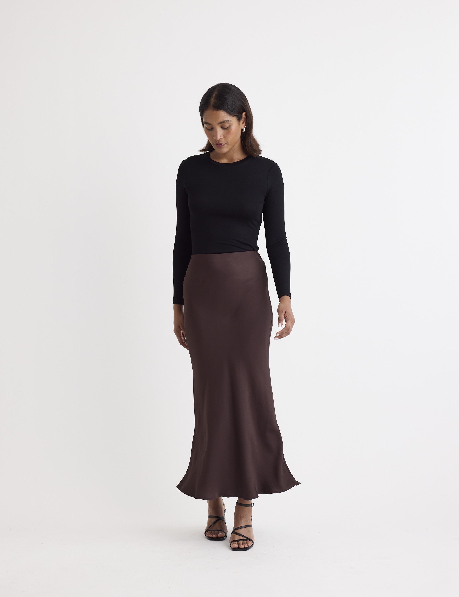 Nobody'S Child Women's Satin Midaxi A-Line Skirt - 12 - Brown, Brown