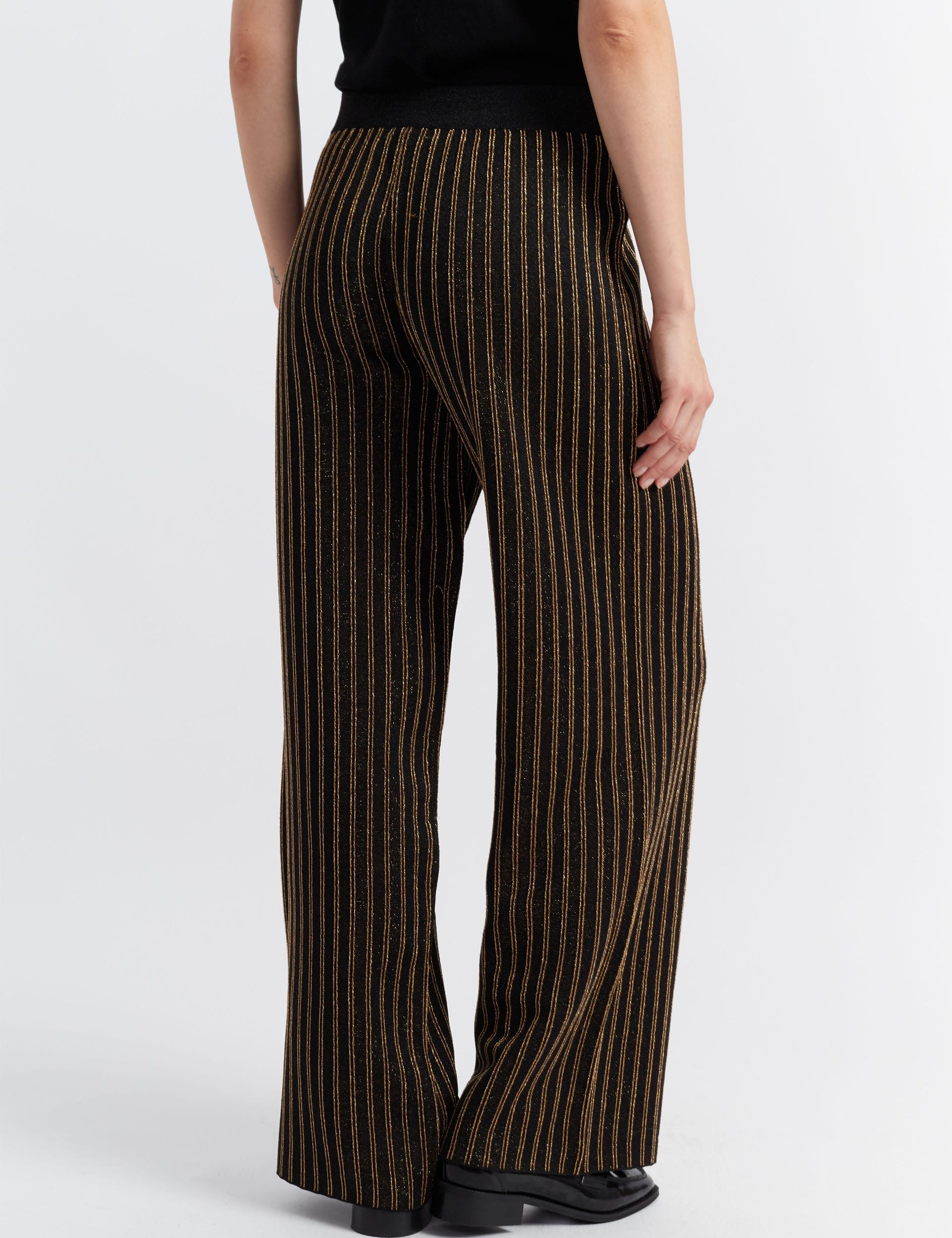 Chinti & Parker Women's Pinstripe Wide Leg Trousers - XS - Black/Gold, Black/Gold