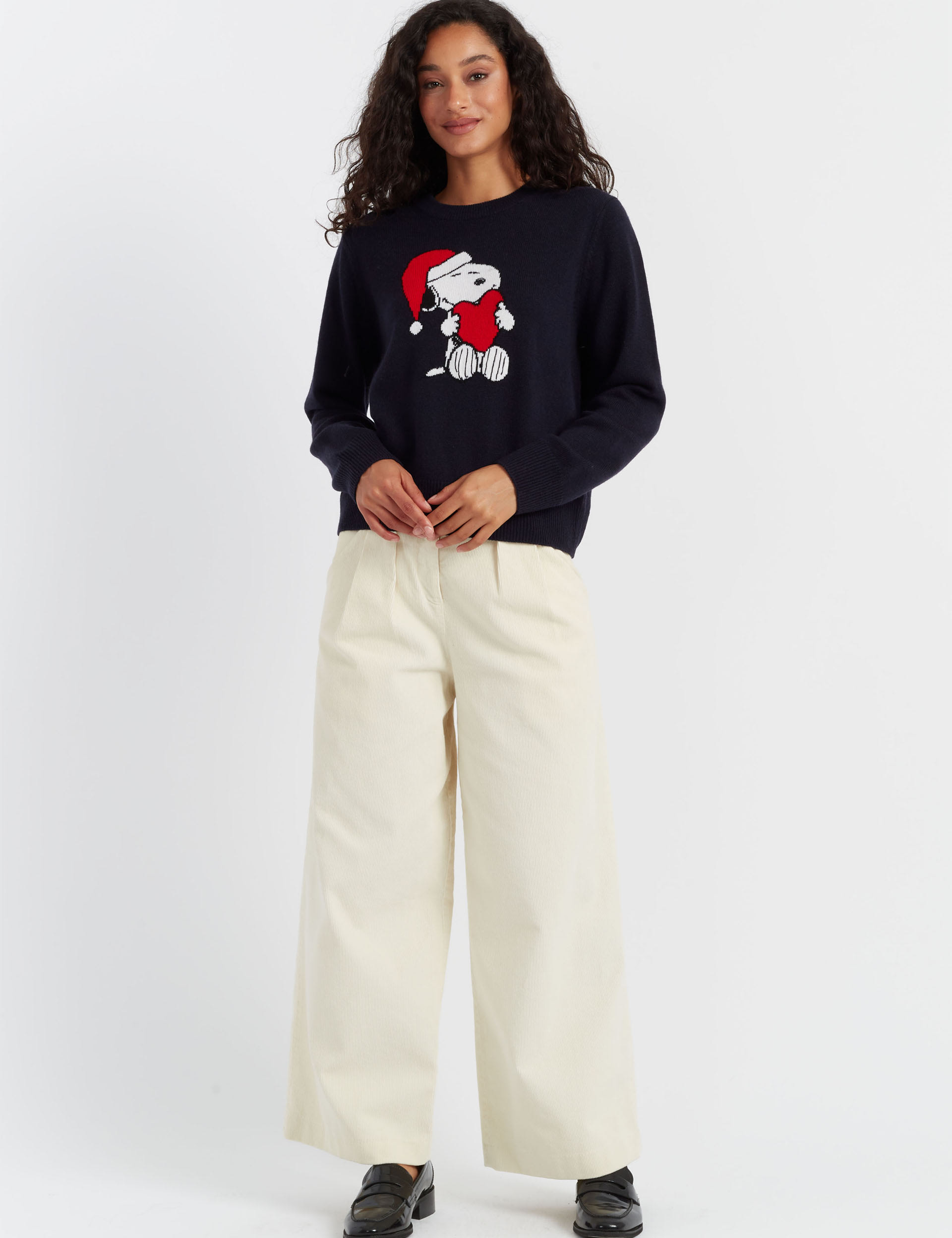 Chinti & Parker X Peanuts Women's Wool Rich Snoopy Jumper with Cashmere - Navy Mix, Navy Mix