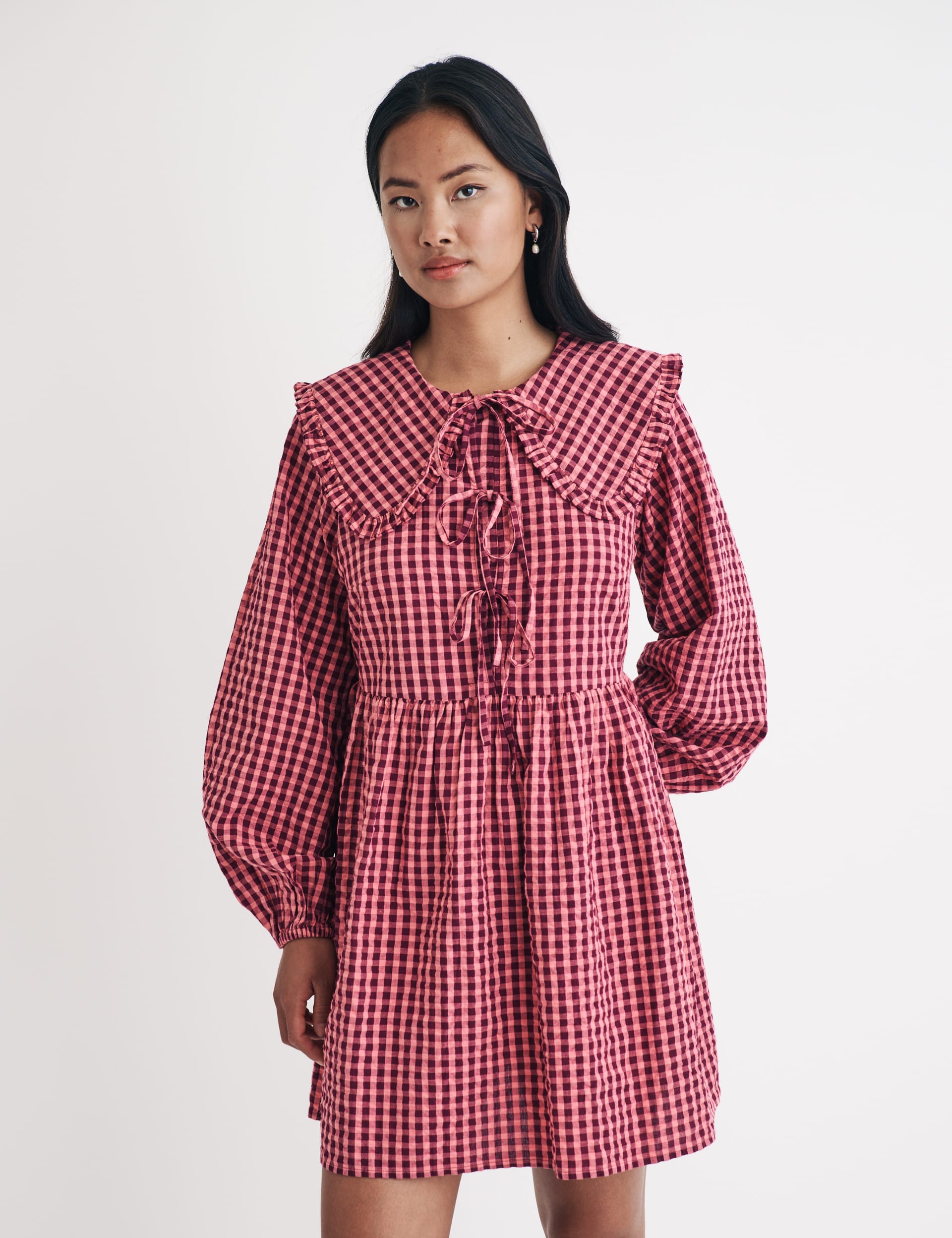 Nobody'S Child Women's Pure Cotton Checked Mini Smock Dress - 16 - Red Mix, Red Mix