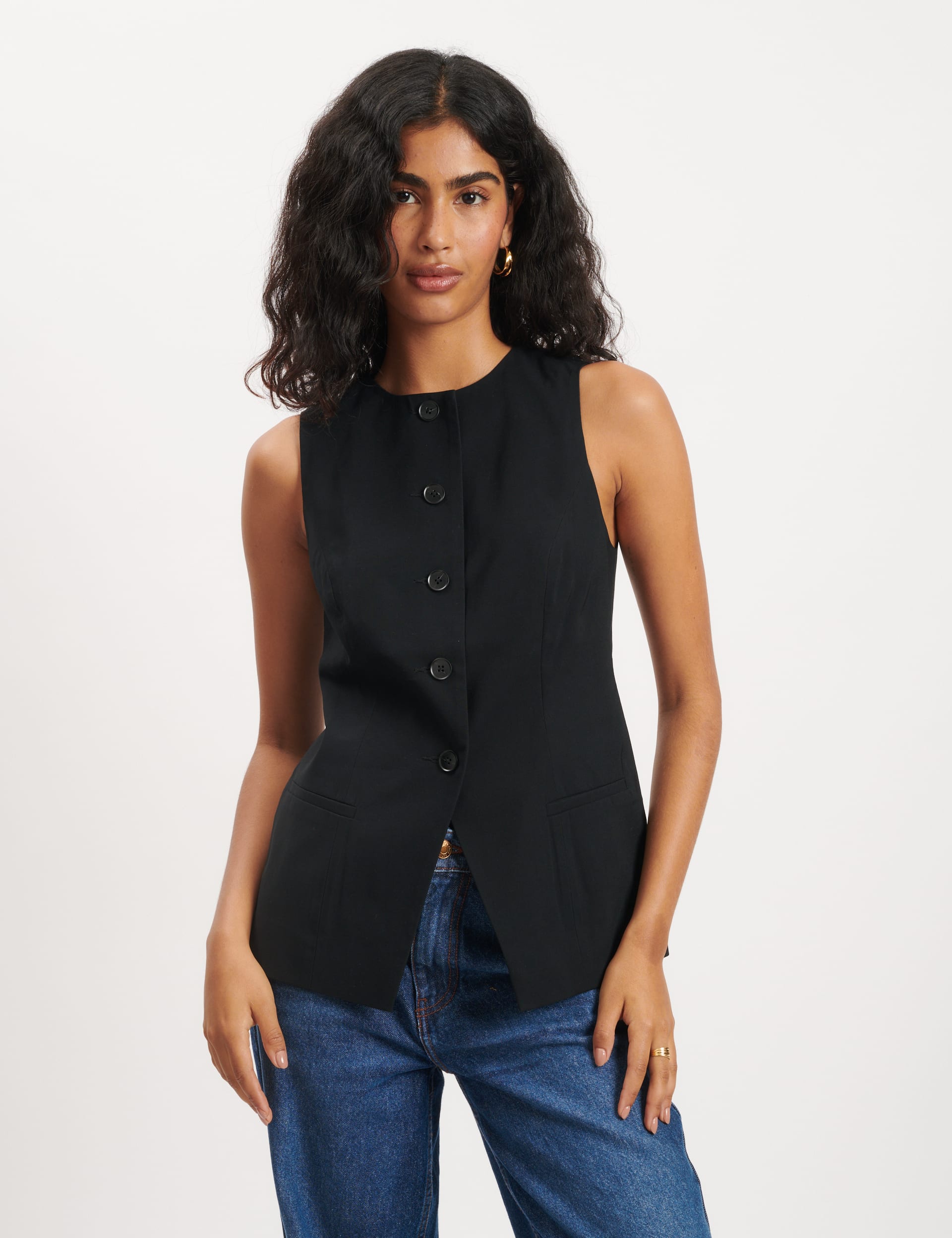 Nobody'S Child Women's Crew Neck Longline Waistcoat - 12 - Black, Black