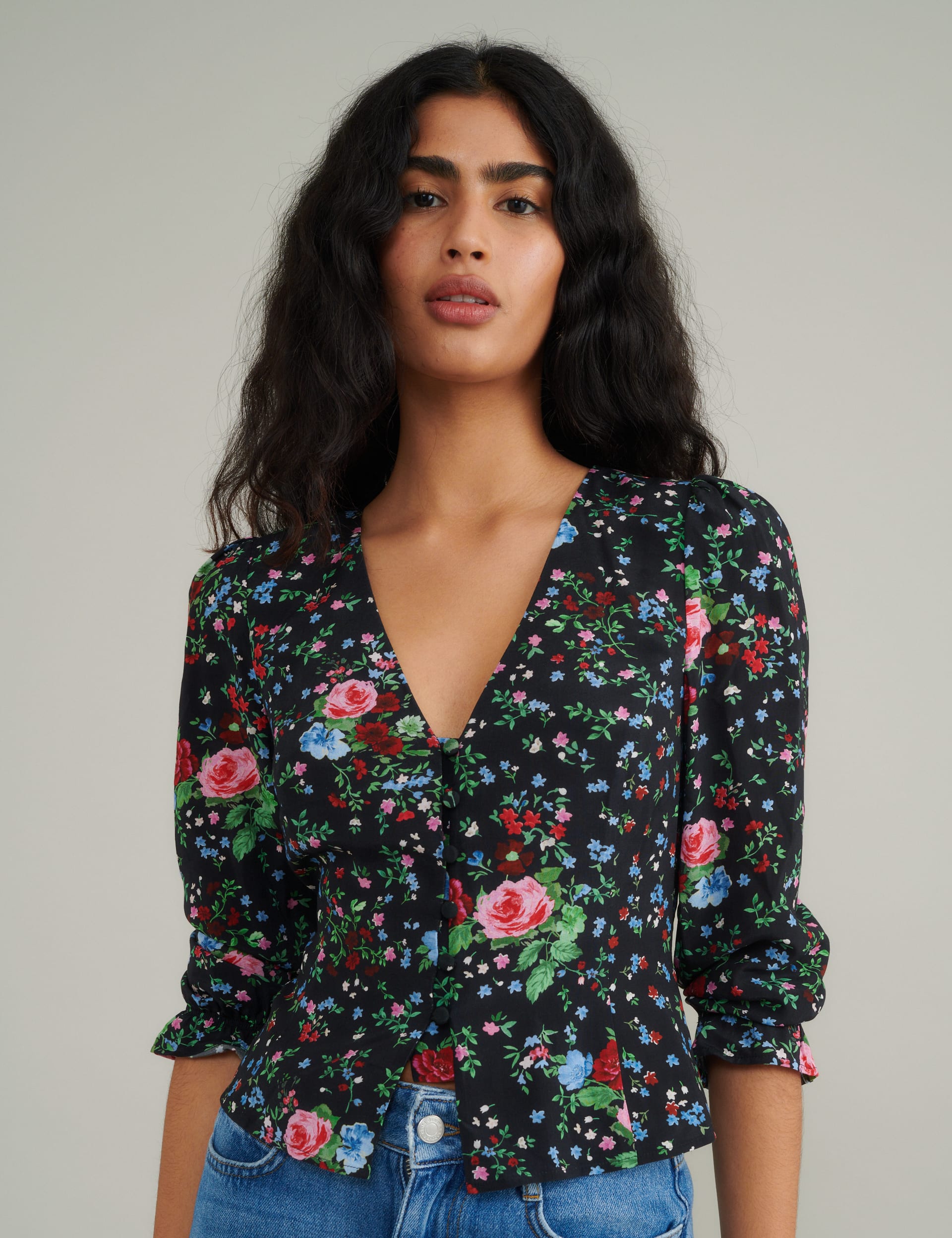 Nobody'S Child Women's Floral Top - 14 - Black Mix, Black Mix