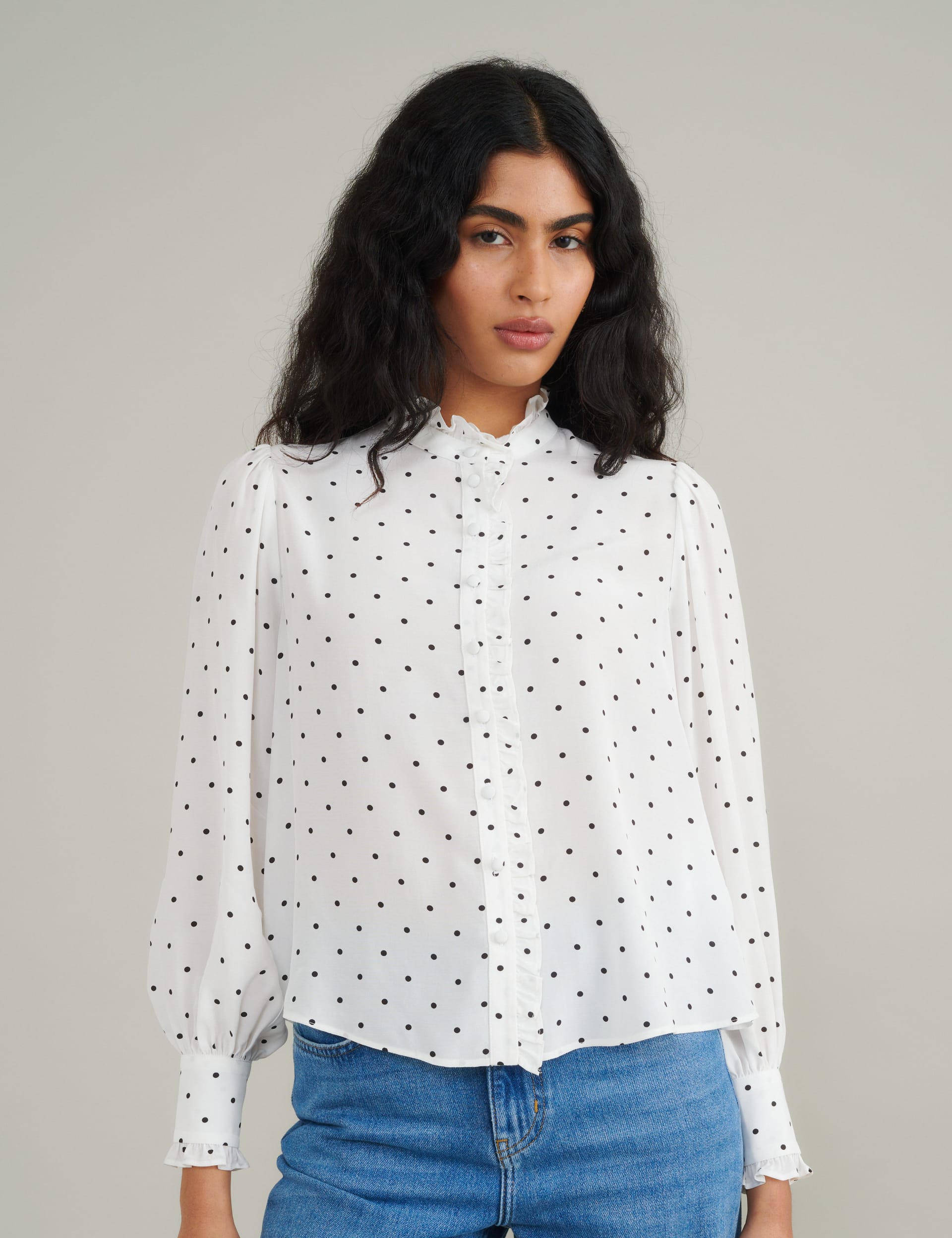 Nobody'S Child Women's Polka Dot High Neck Blouse - 12 - White Mix, White Mix