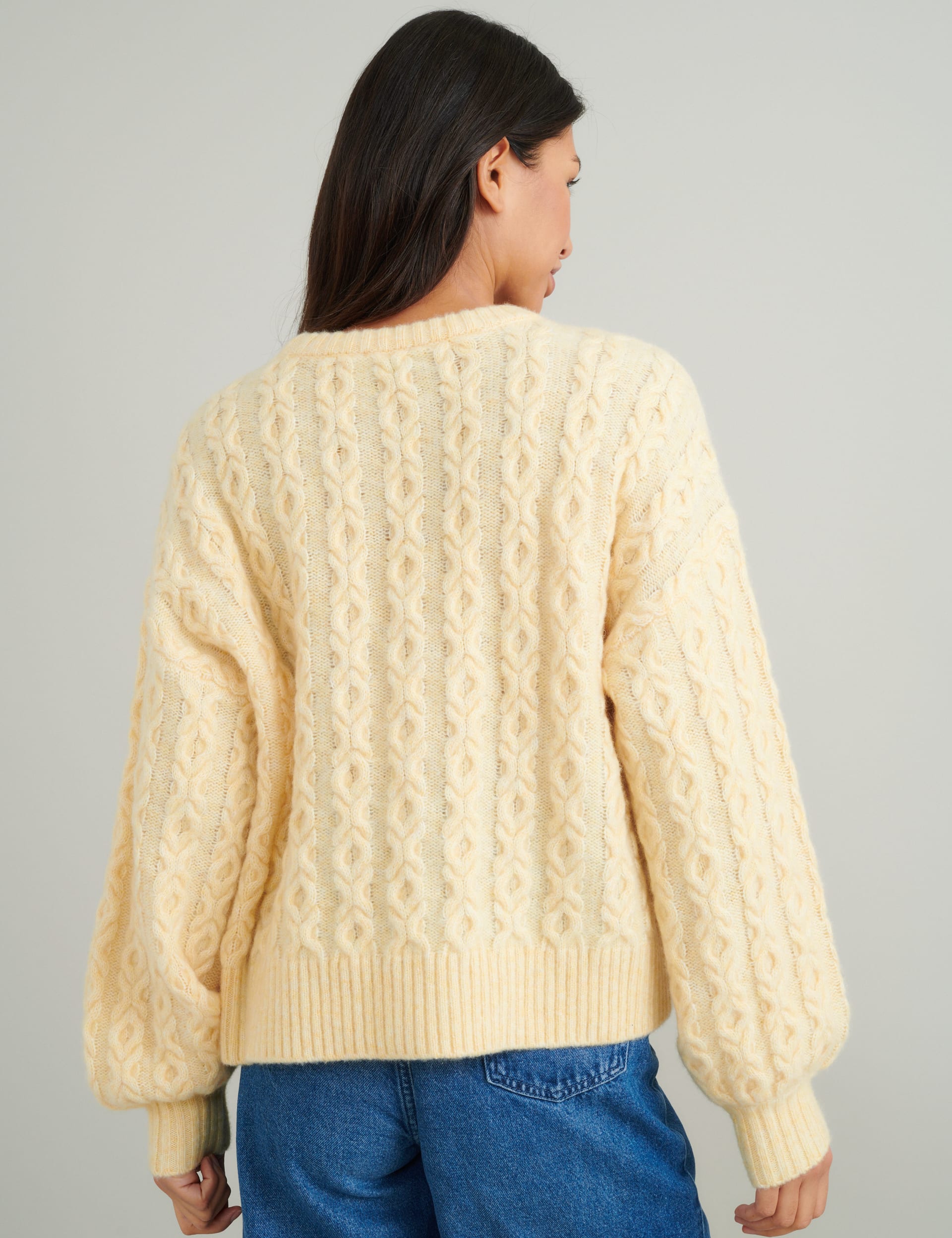 Nobody'S Child Women's Wool Rich Cable Knit Relaxed Jumper - Yellow, Yellow