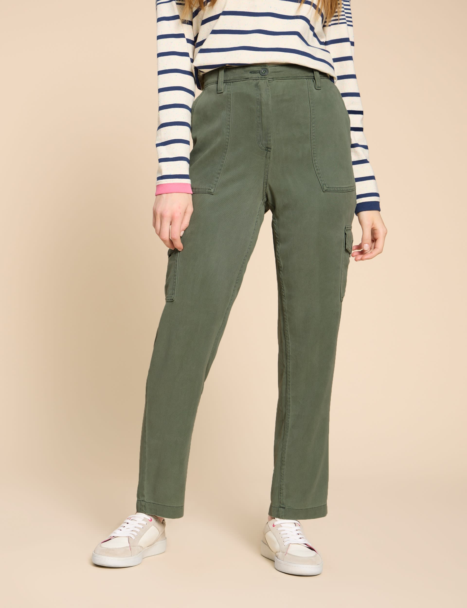 White Stuff Women's Cargo Relaxed Trousers - 14REG - Green, Green,Navy