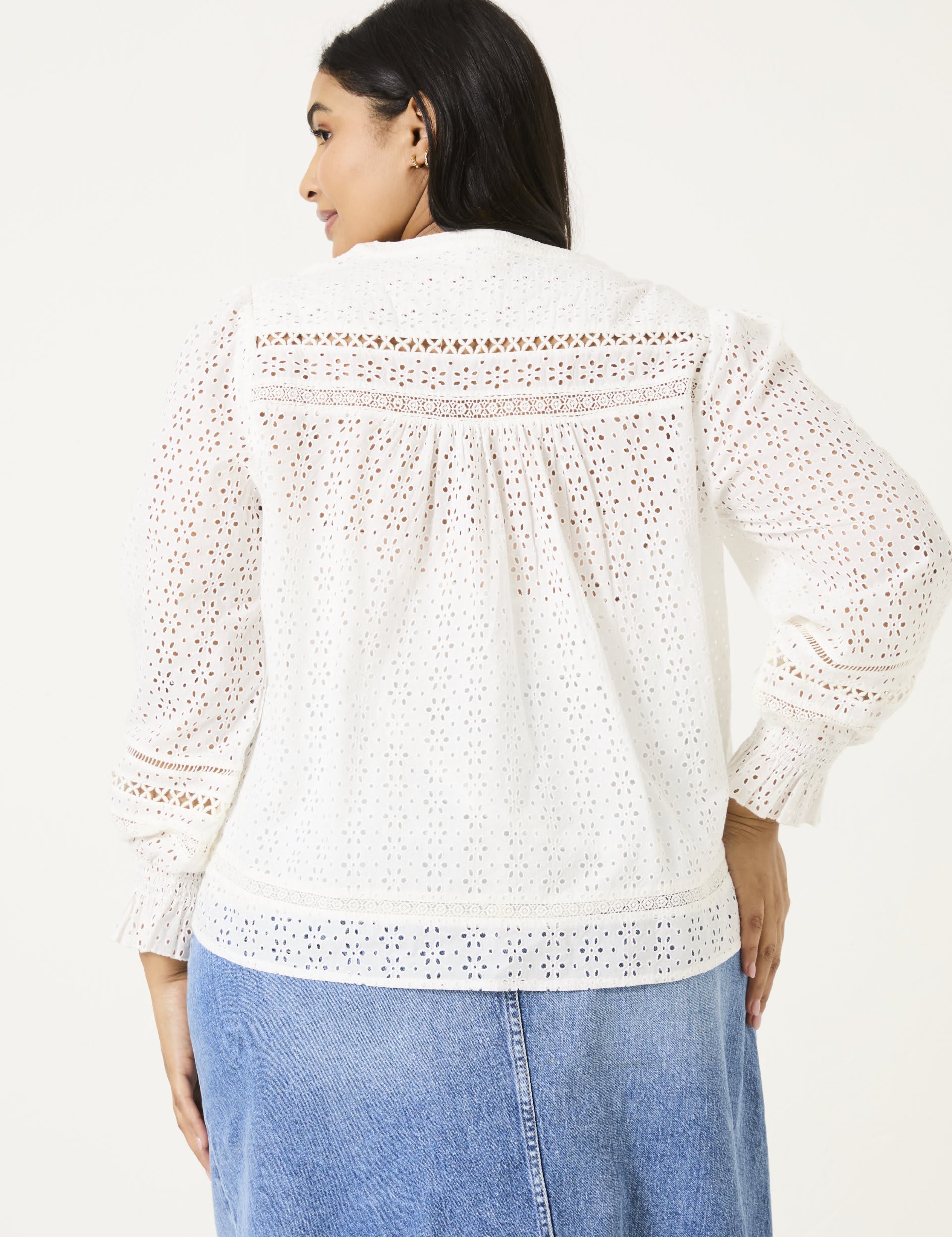 Fatface Women's Pure Cotton Broderie Top - 14 - Ivory Mix, Ivory Mix