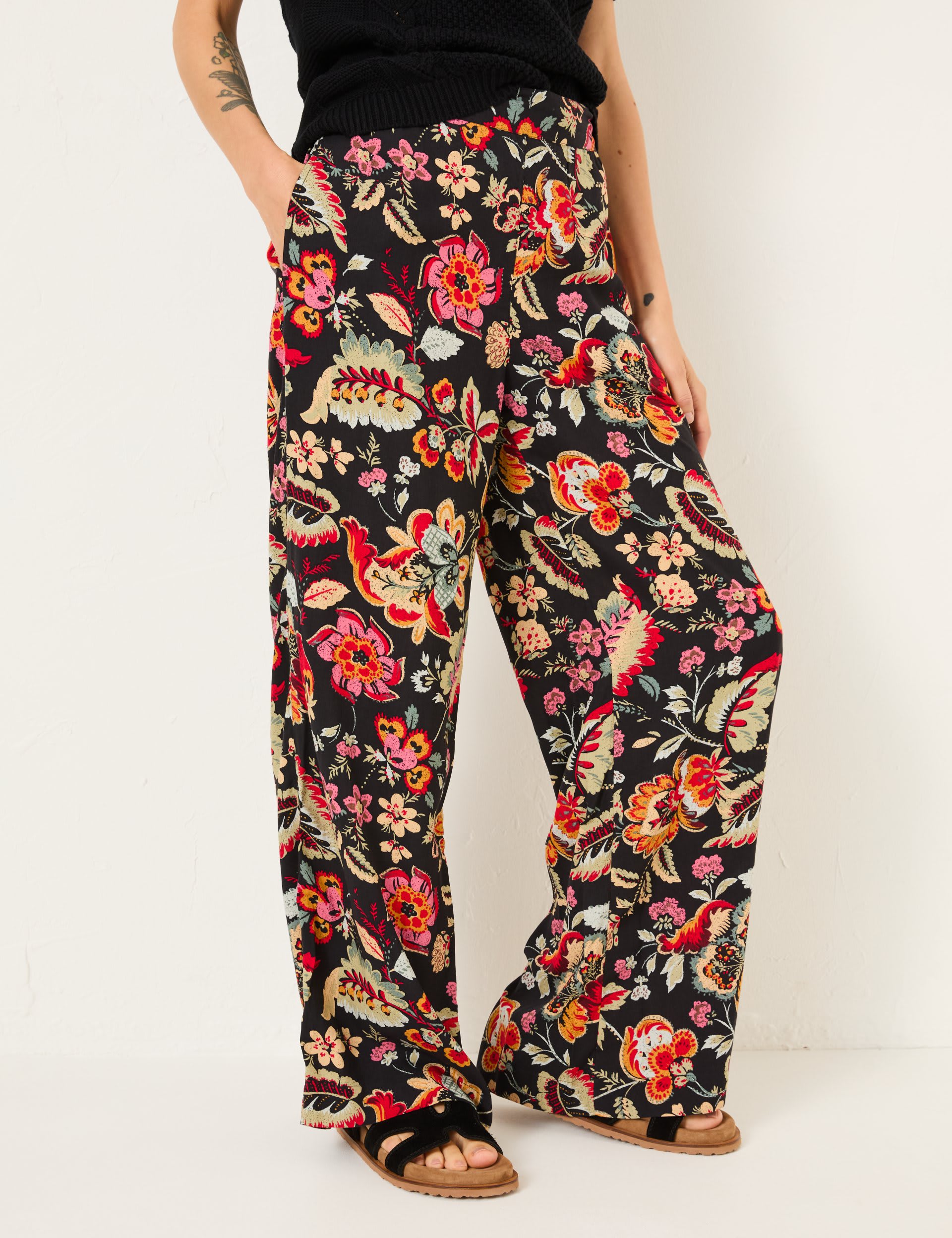 Fatface Women's Floral Wide Leg Trousers - 10REG - Black Mix, Black Mix