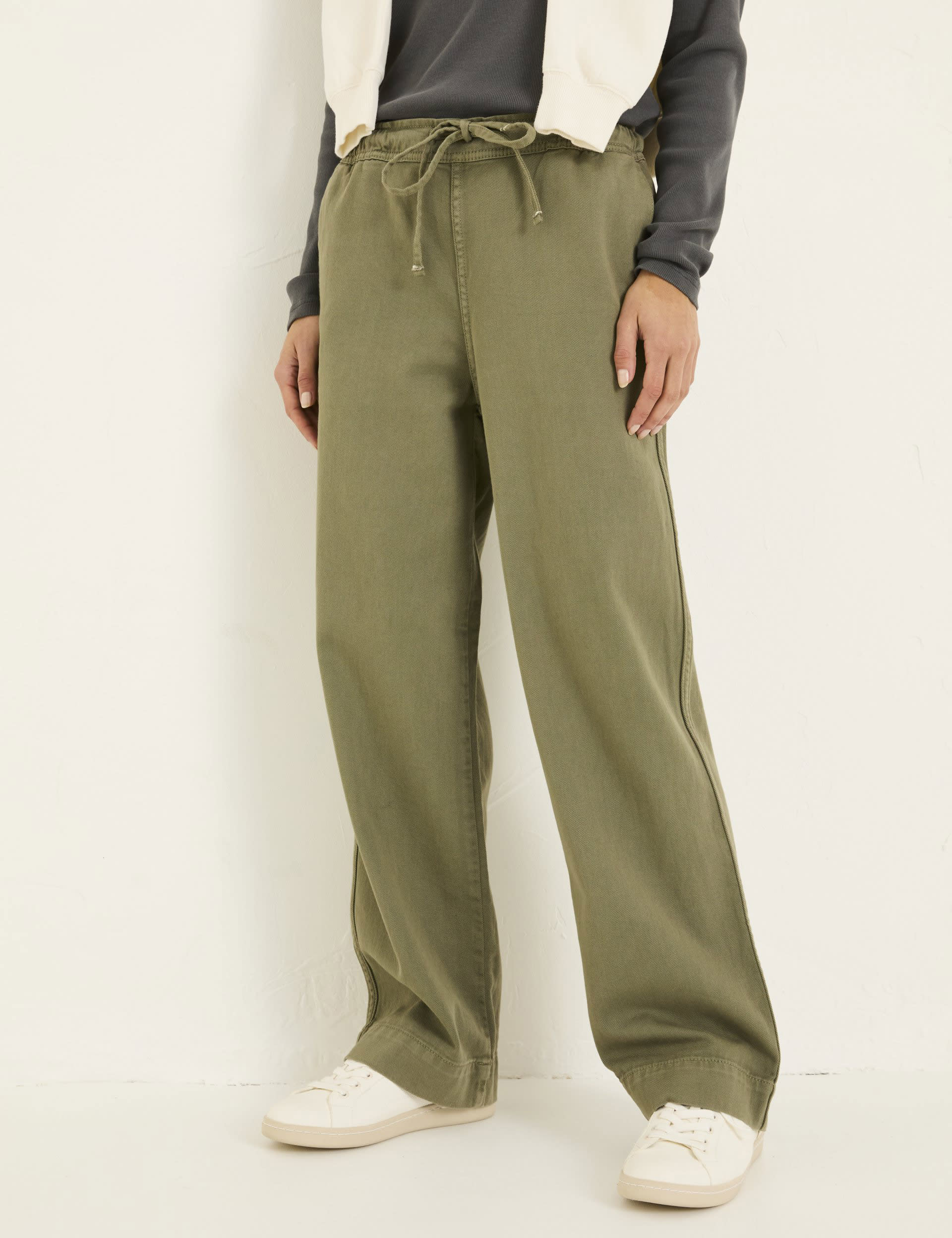 Fatface Women's Pure Cotton Drawstring Wide Leg Trousers - 12REG - Khaki, Khaki