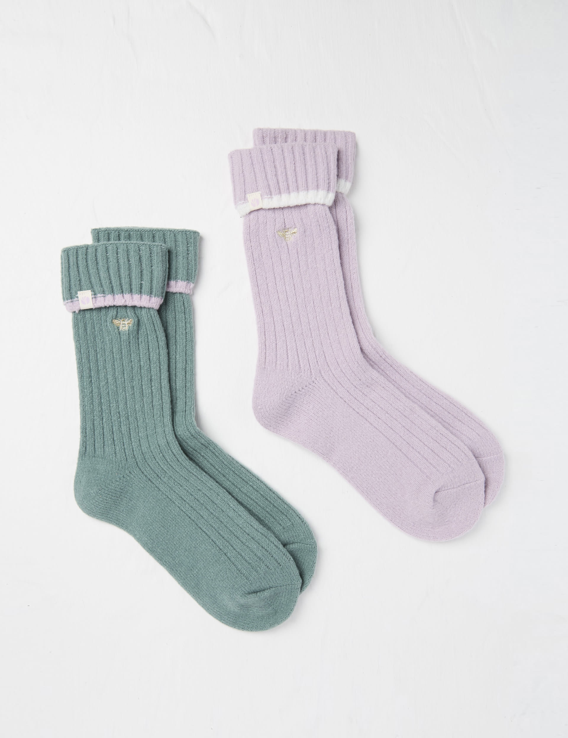 Fatface Women's 2 Pack Embroidered Thermal Socks - Green Mix, Green Mix