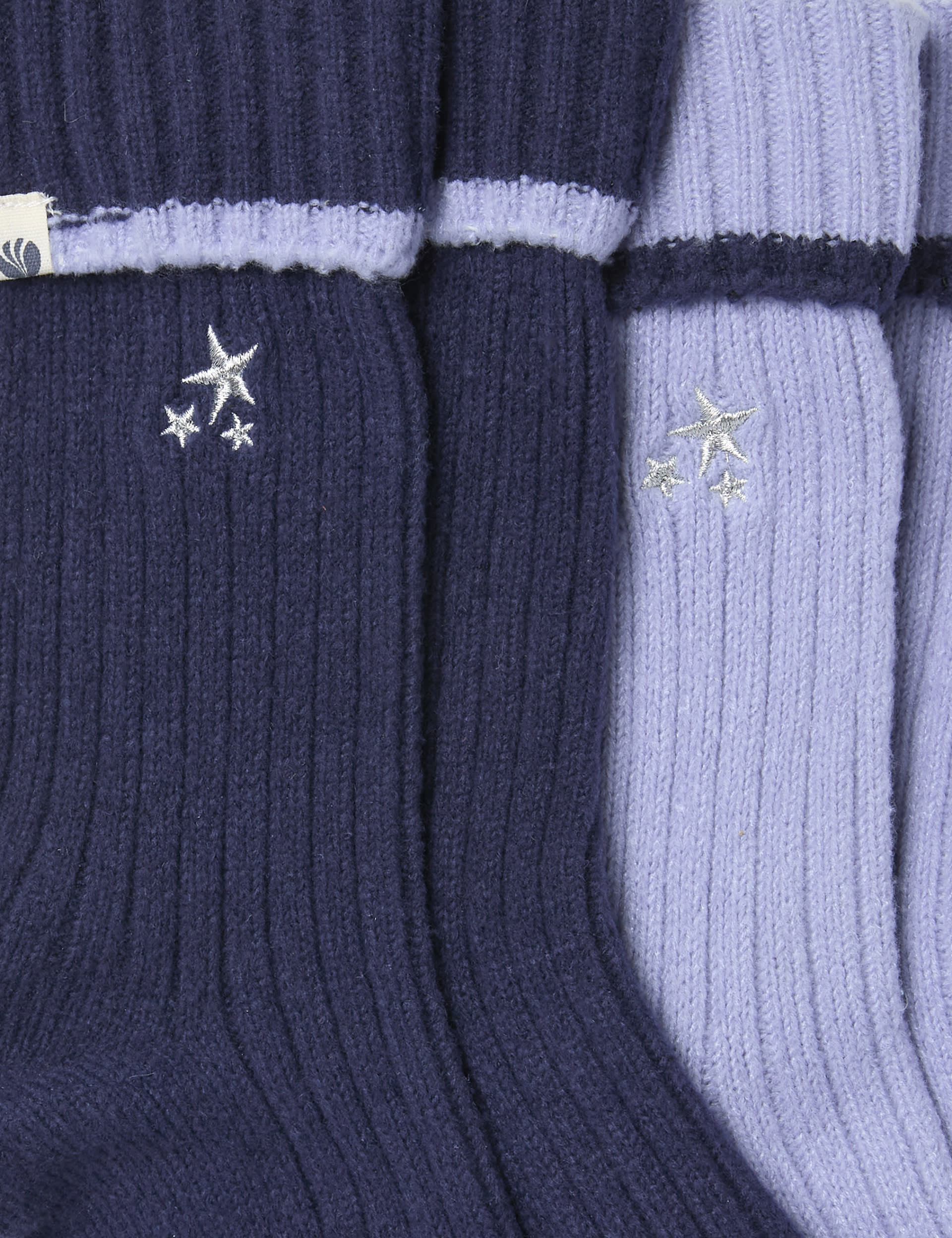 Fatface Women's 2 Pack Ribbed Star Embroidery Ankle High Socks - Blue Mix, Blue Mix