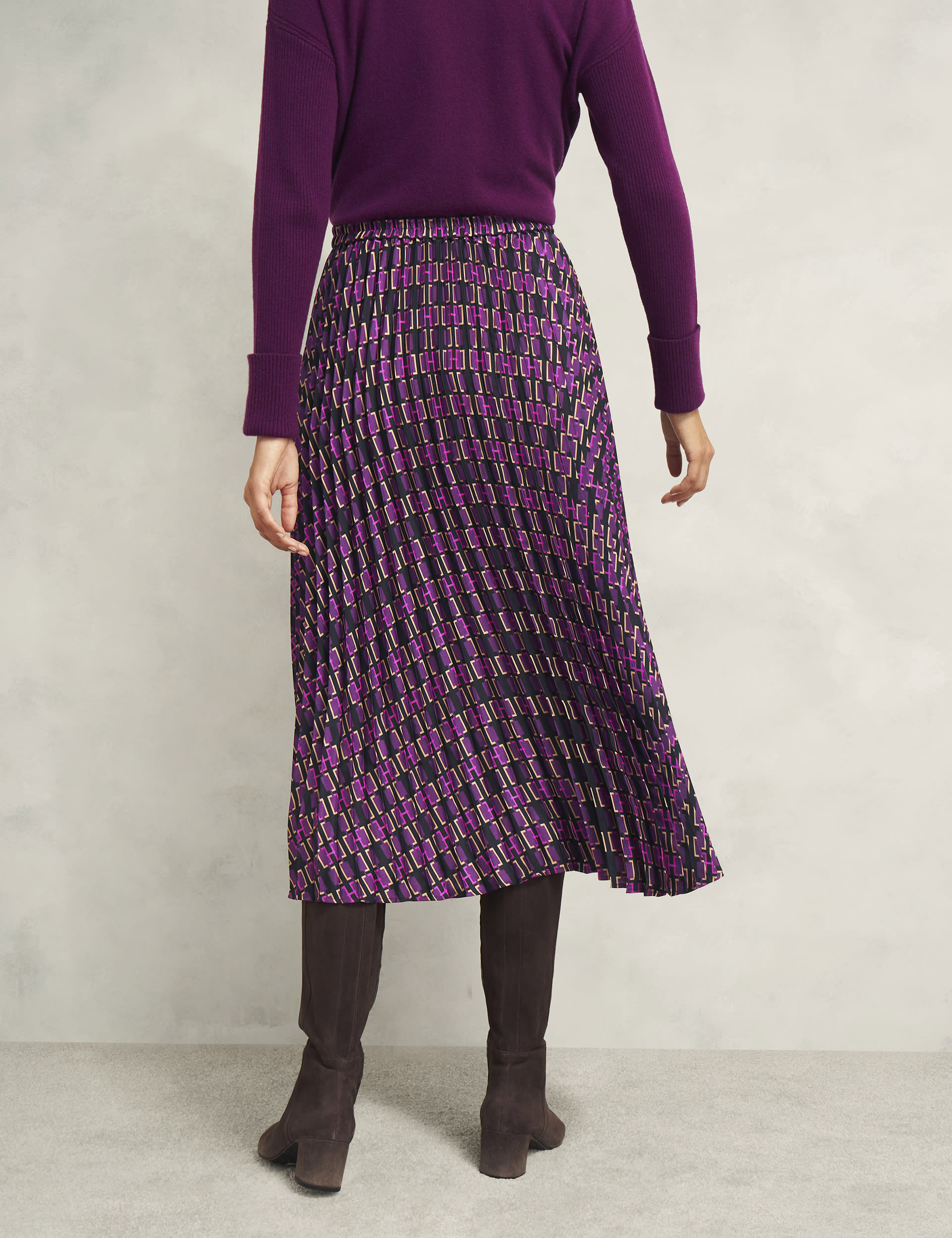 Hobbs Women's Geometric Pleated Midi A-Line Skirt - 8 - Purple Mix, Purple Mix