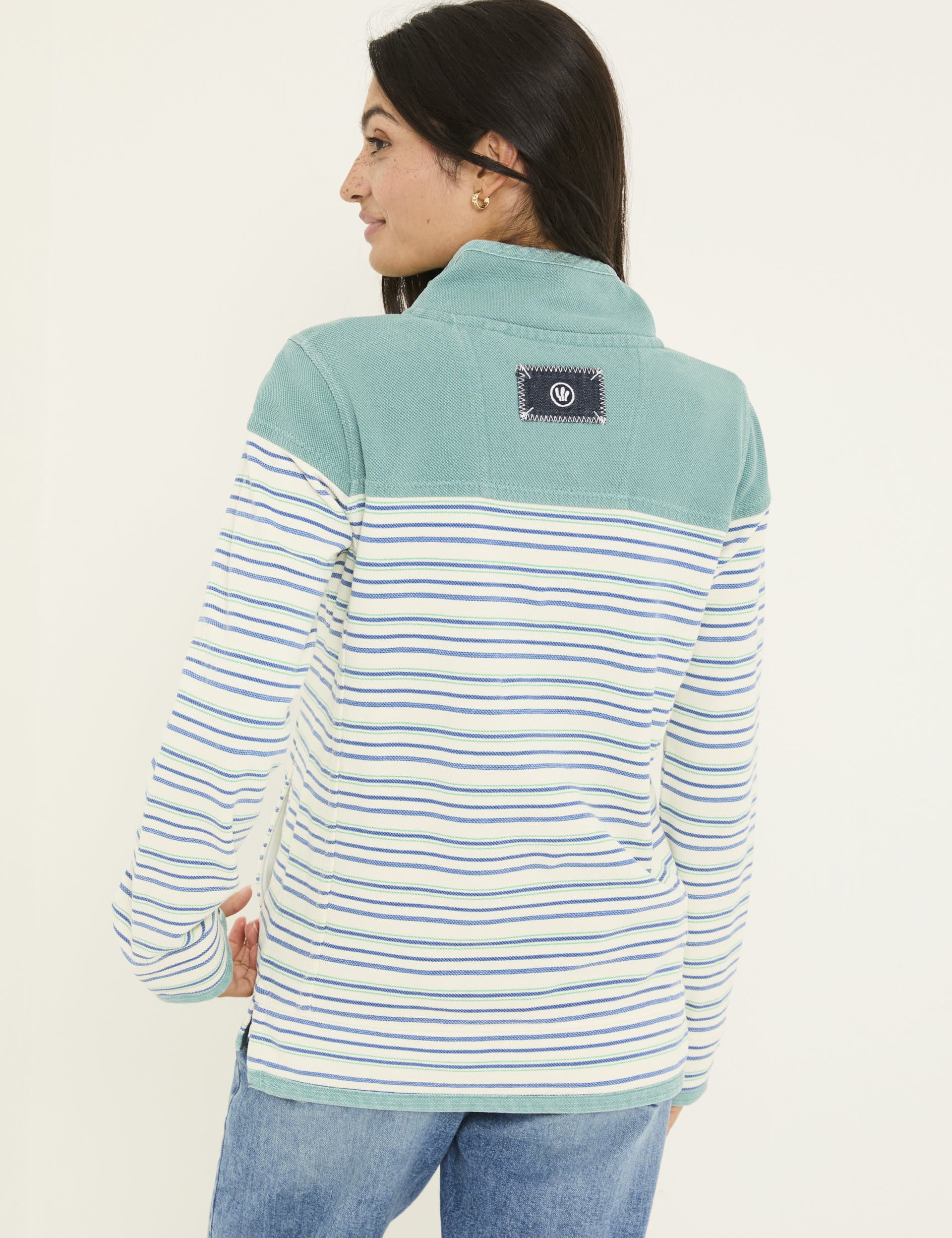 Fatface Women's Pure Cotton Striped Half Zip Sweatshirt - 14 - Blue, Blue