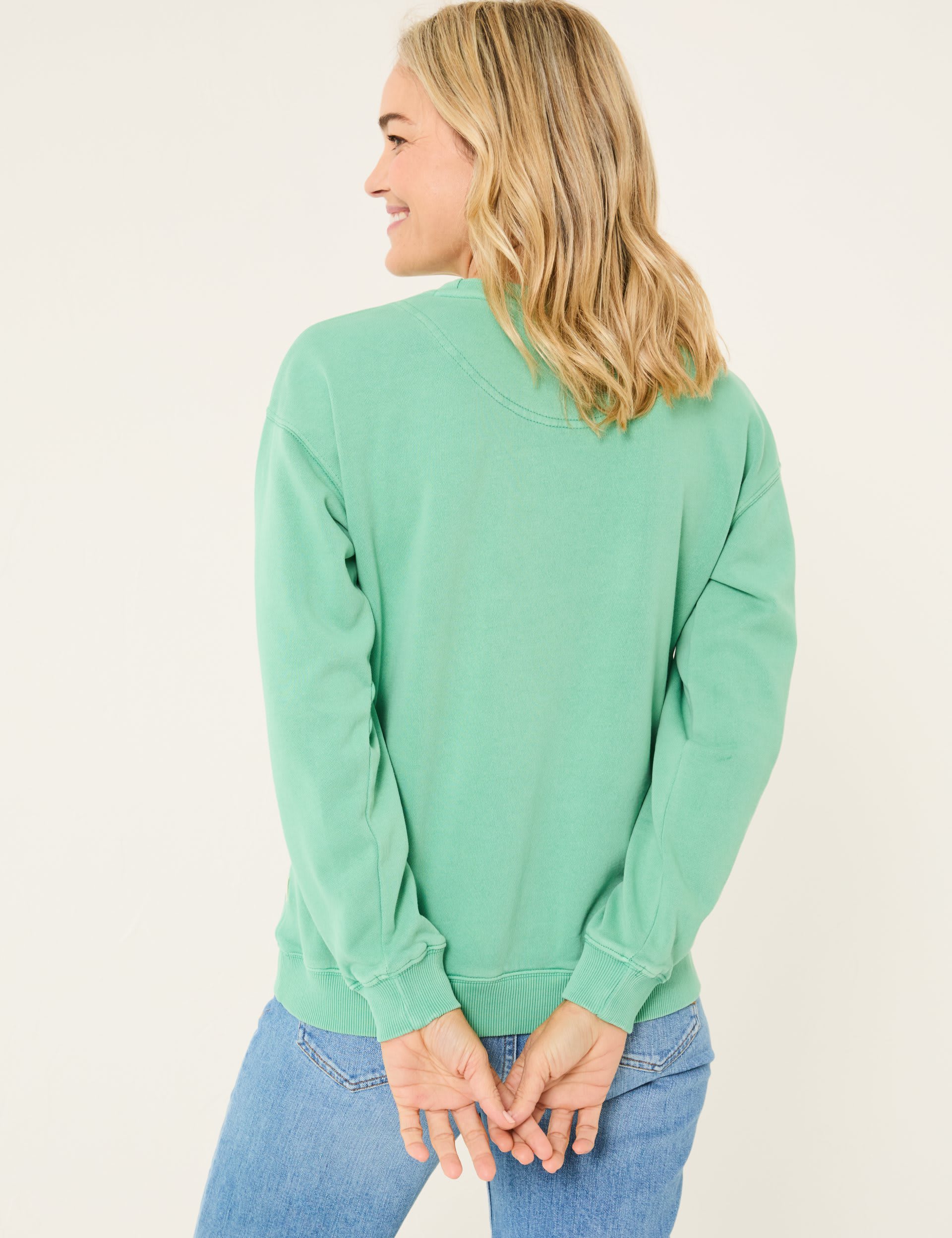 Fatface Women's Pure Cotton Crew Neck Jumper - 14 - Green, Green