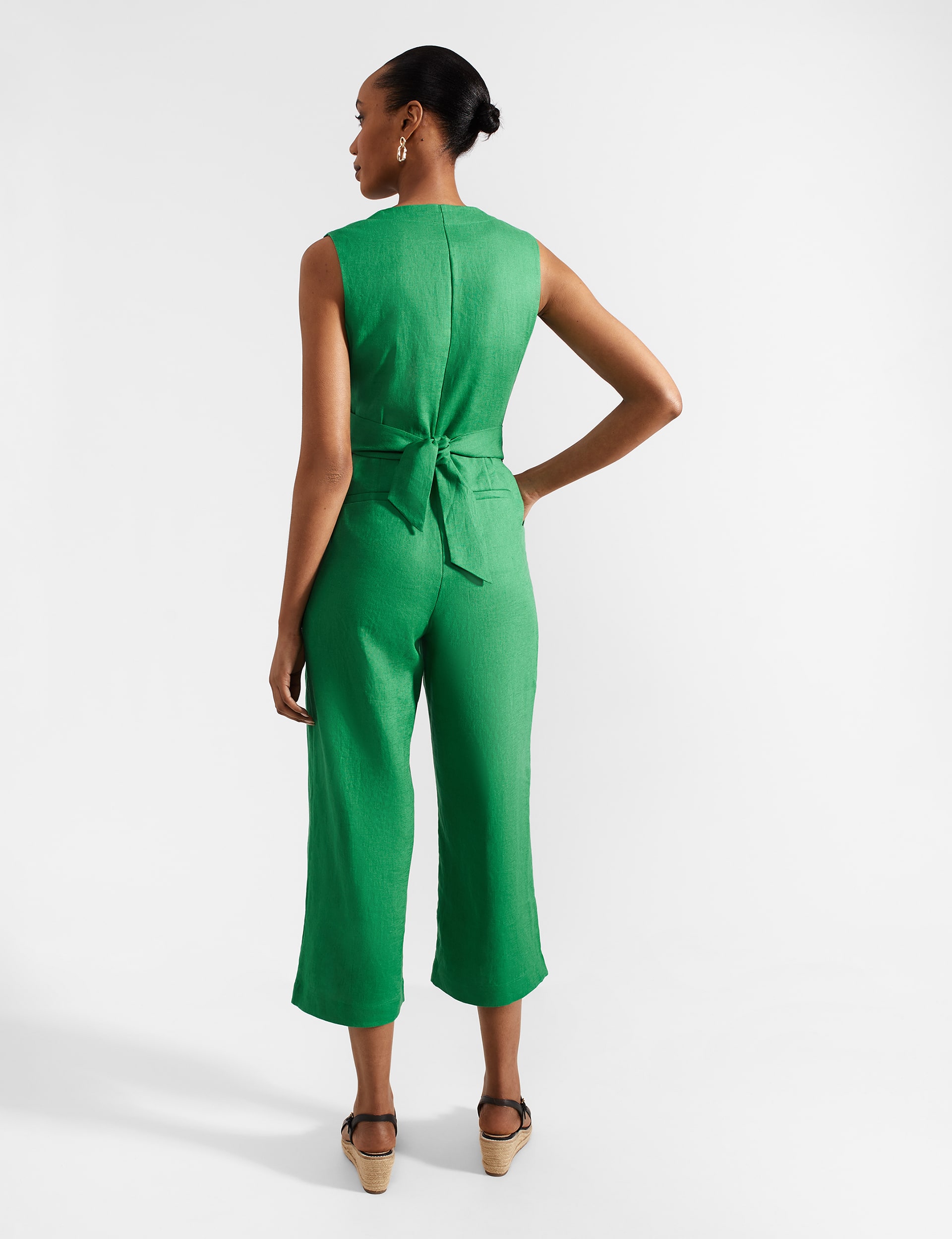 Hobbs Women's Pure Linen Sleeveless Cropped Jumpsuit - 20 - Green, Green