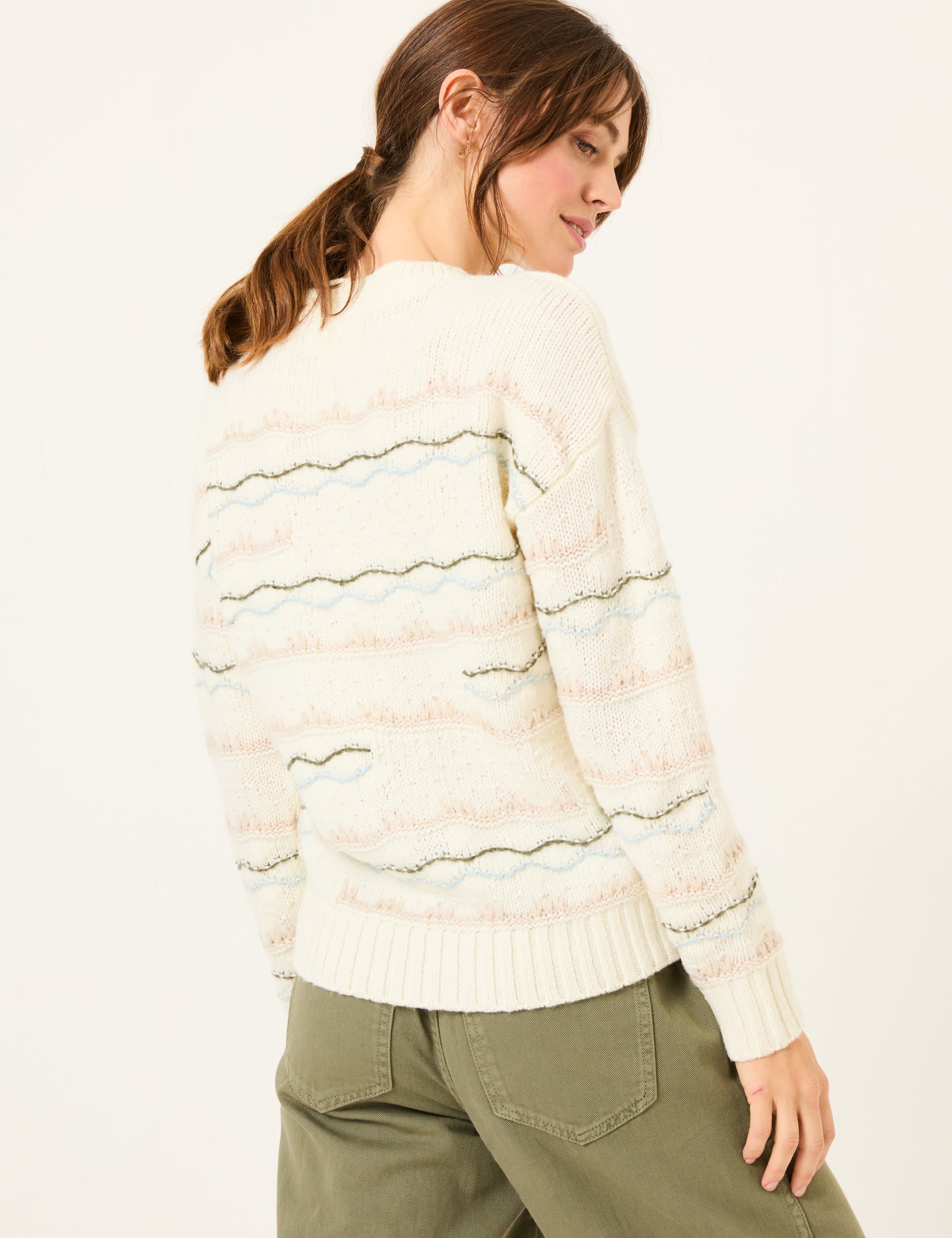 Fatface Women's Wool Blend Patterned Jumper - 12 - Ivory Mix, Ivory Mix