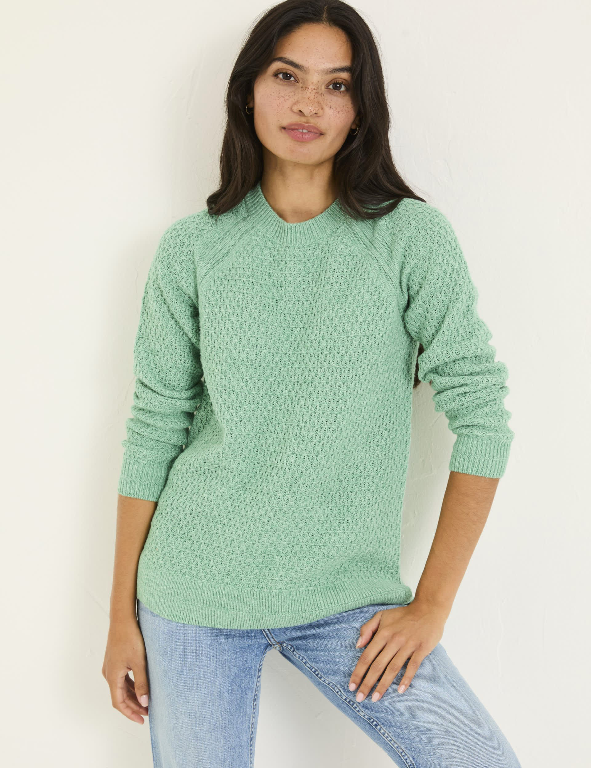 Fatface Women's Textured Crew Neck Jumper - 12 - Green, Green