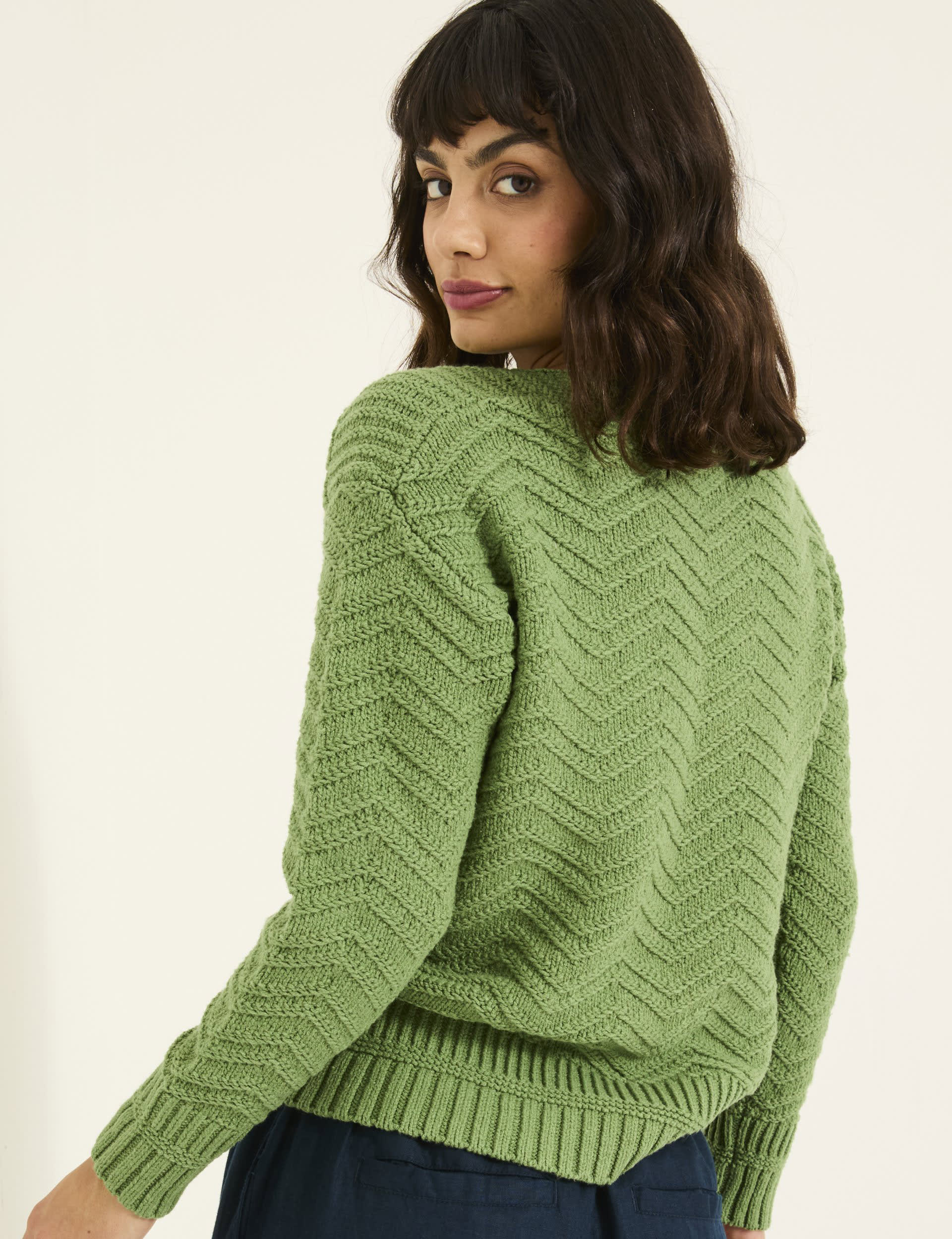 Fatface Women's Cotton Blend Textured Crew Neck Jumper - 10 - Green, Green