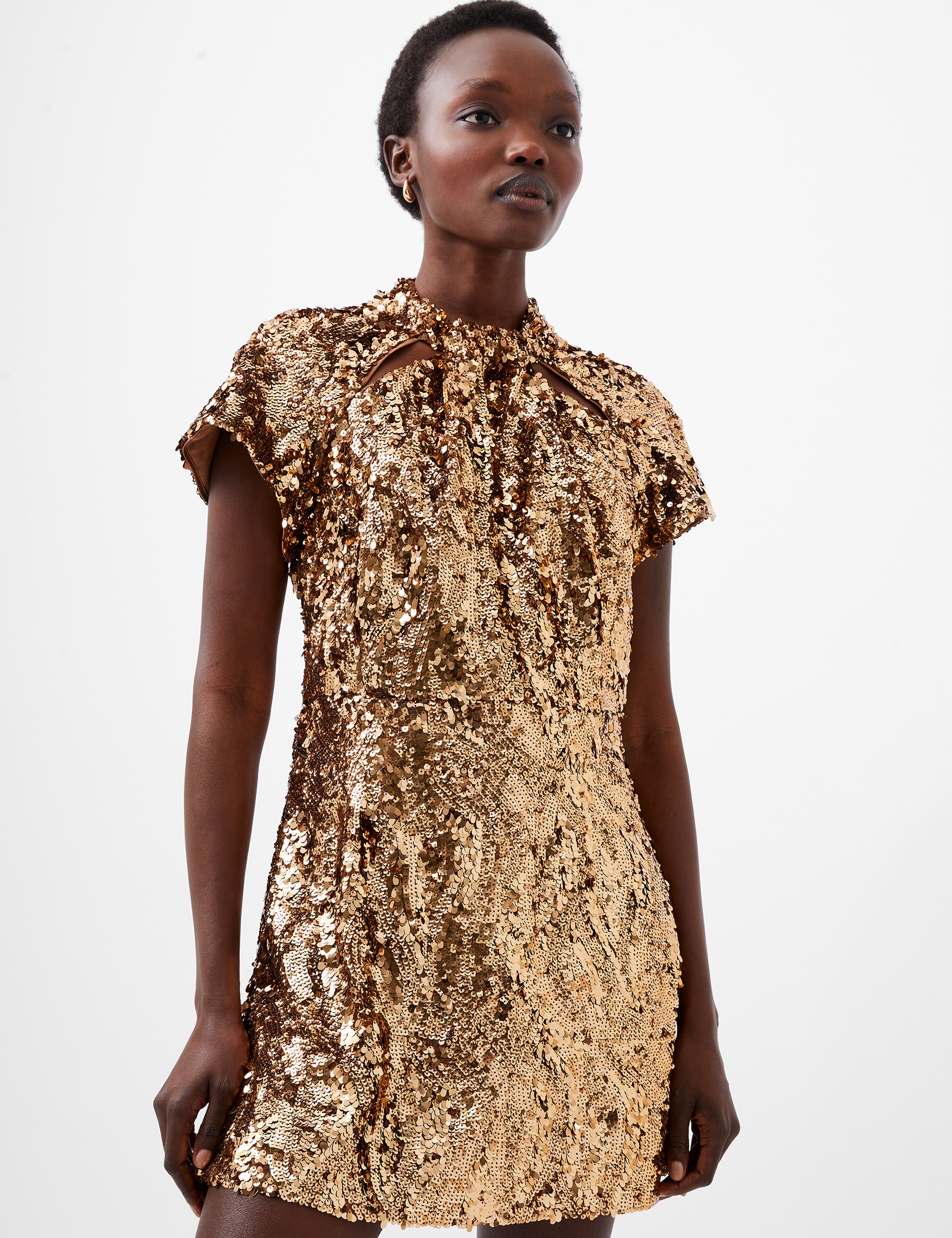 French Connection Women's Sequin Cut Out Detail Mini Dress - 14 - Gold, Gold