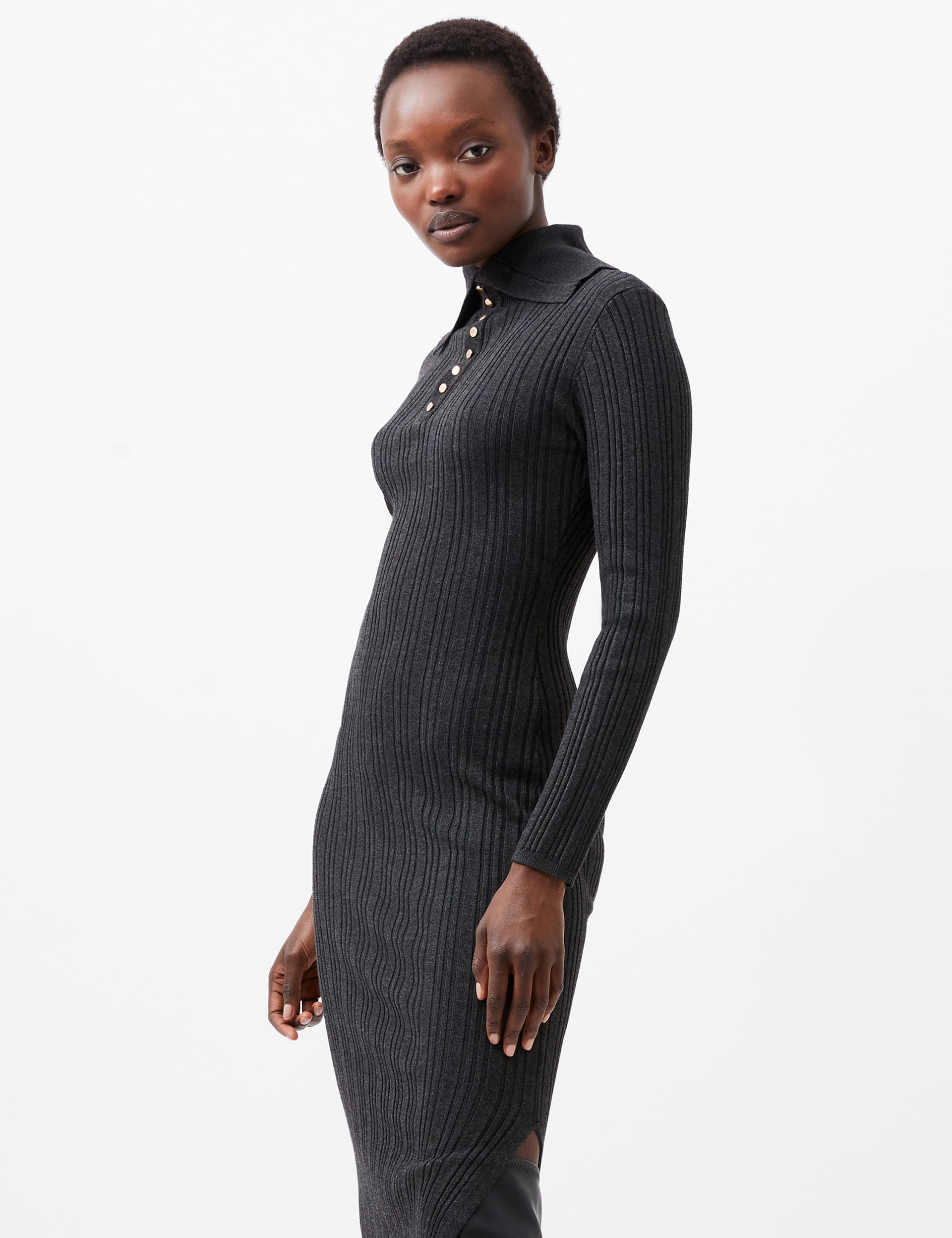 French Connection Women's Knitted Collared Midaxi Dress - Black, Black