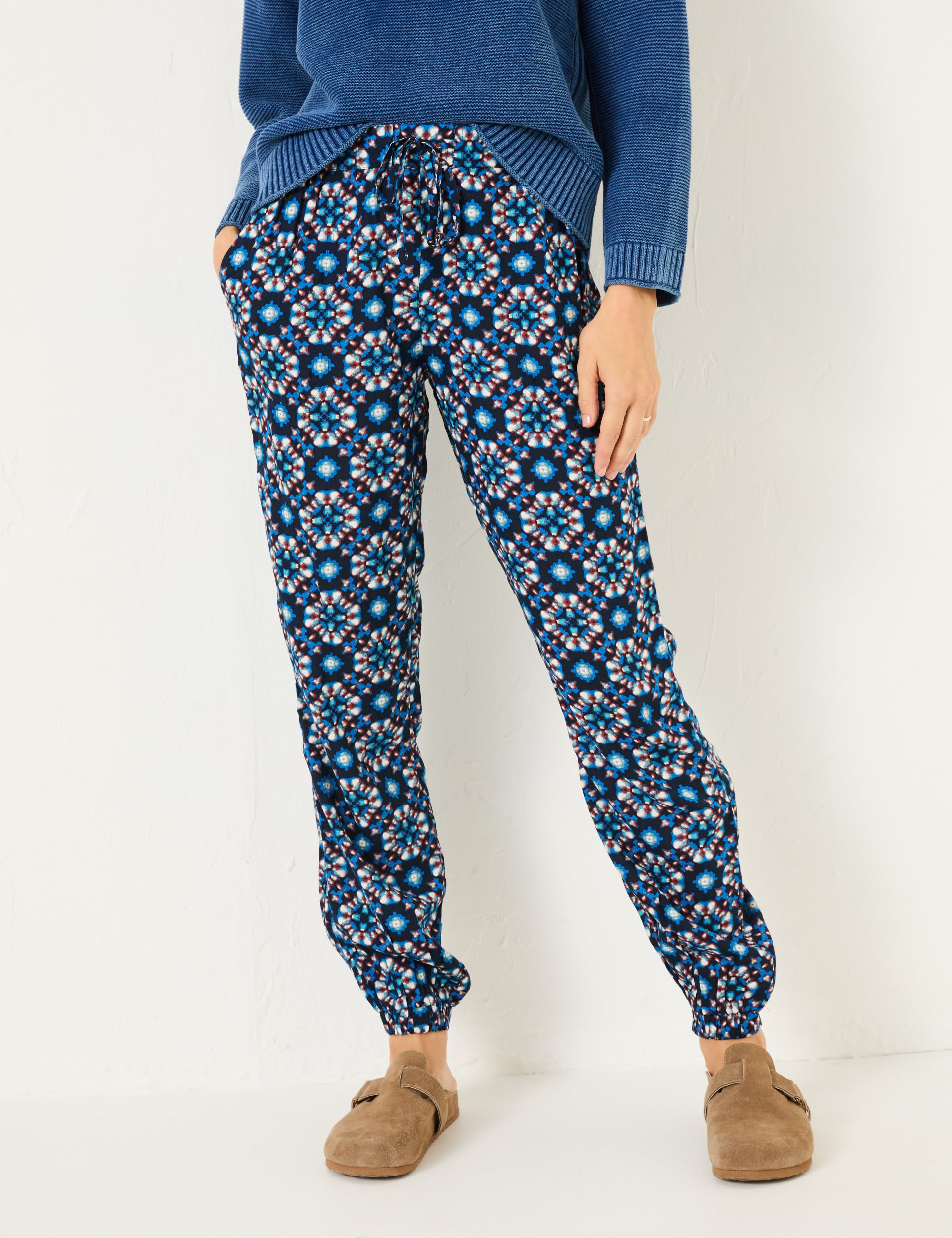 Fatface Women's Geometric Ankle Grazer Trousers - 10REG - Blue Mix, Blue Mix