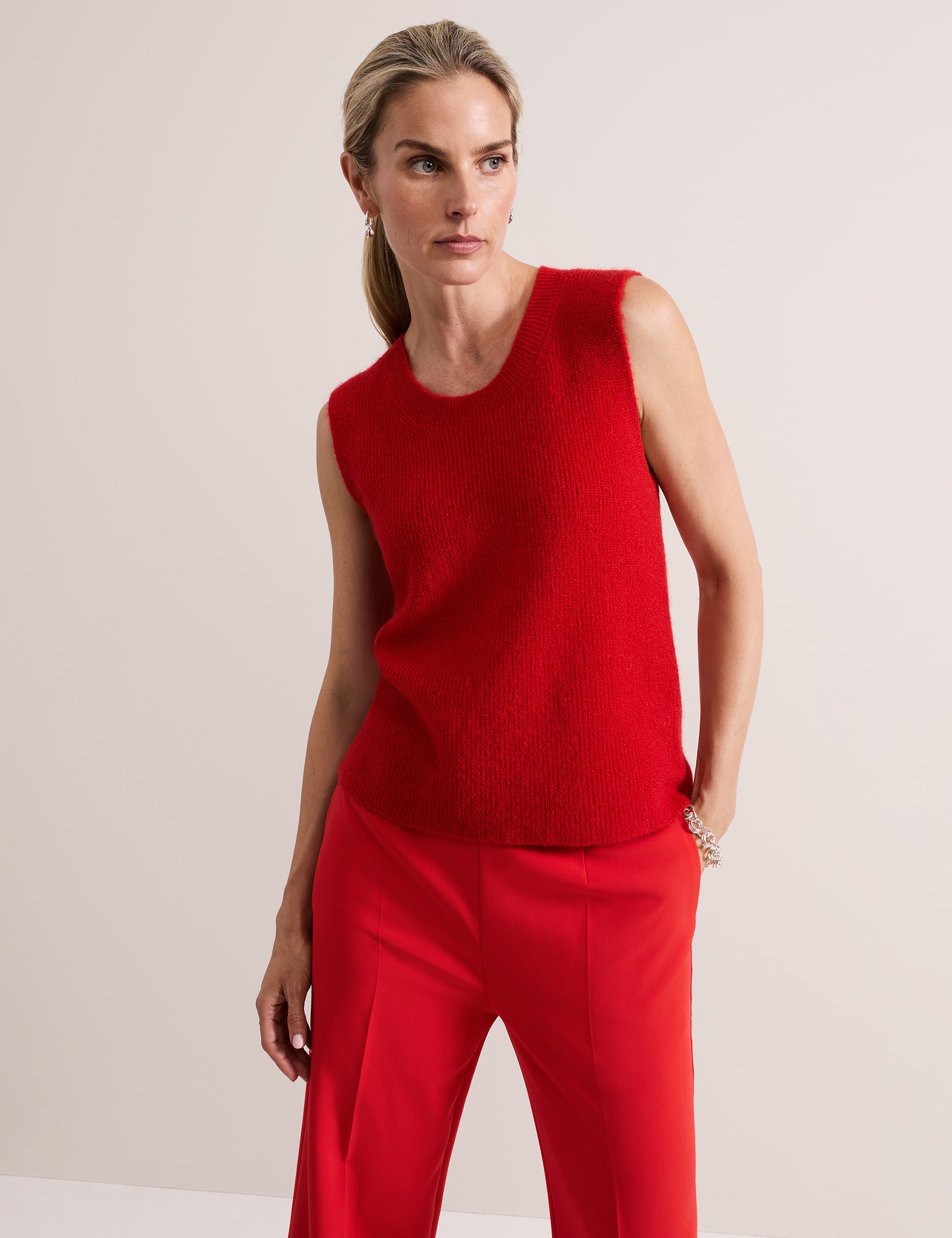 Phase Eight Women's Ribbed Crew Neck Vest Top With Wool - XS - Red, Red