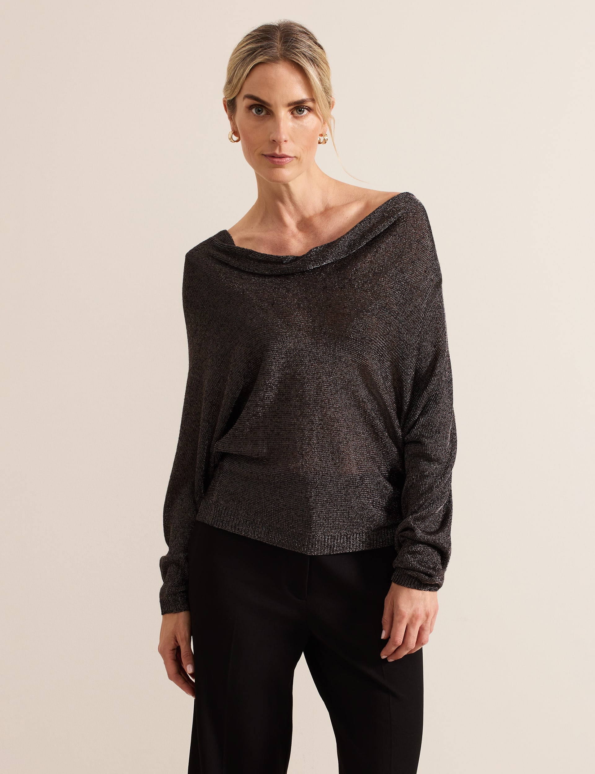 Phase Eight Women's Metallic Cowl Neck Jumper - S - Dark Grey, Dark Grey