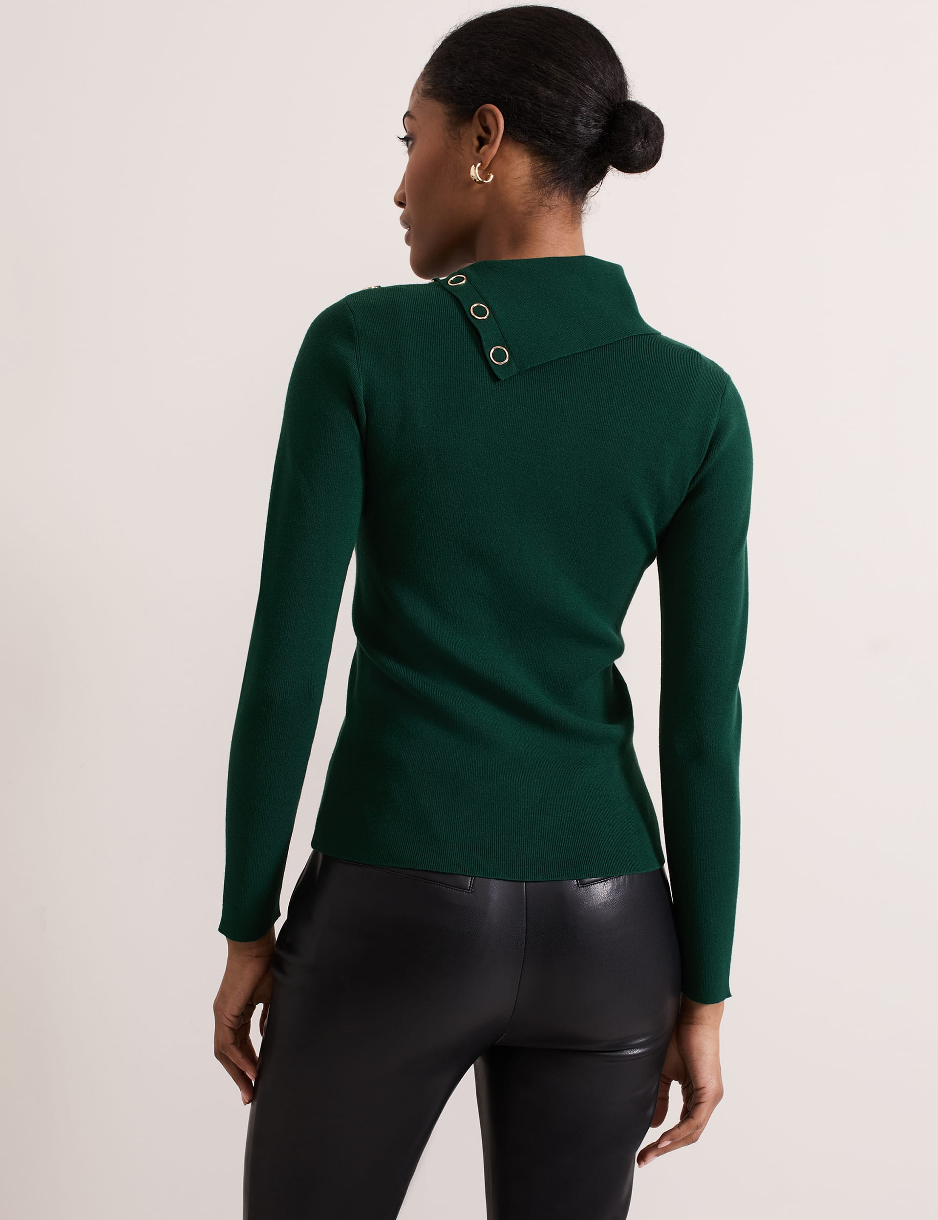 Phase Eight Women's Textured Roll Neck Knitted Top - Green, Green